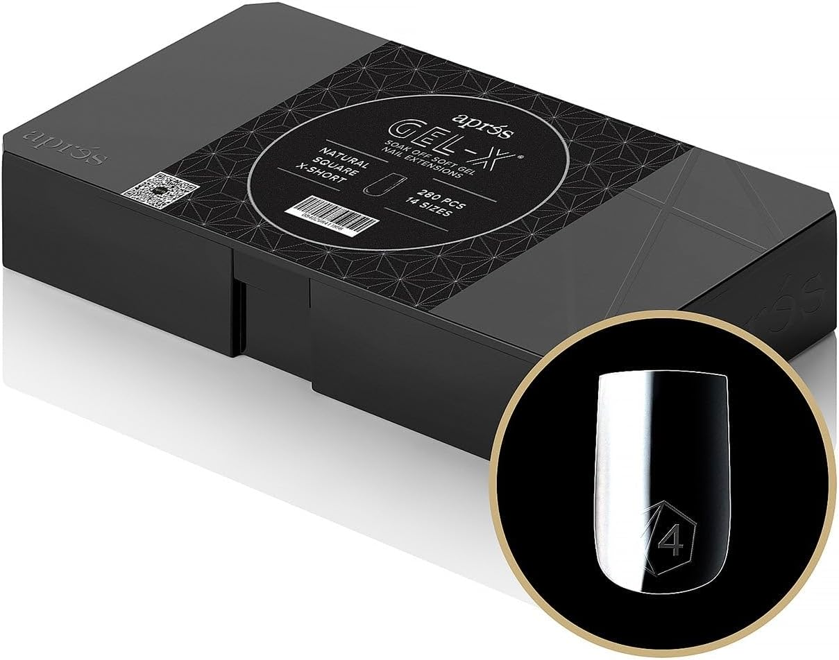 APR&Eacute;S Square Box of Gel-X Nail Tips, 280 Soft, 14 Sizes 00-9, Media Included (Natural Extra Short, Count)