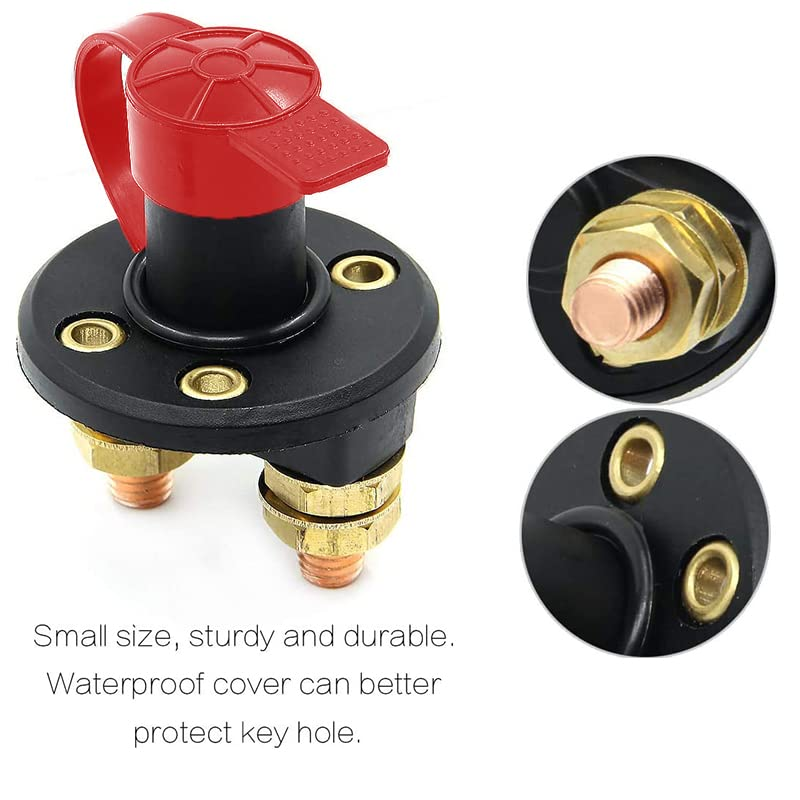 AIMALL 2PCS 12V 24V Battery Disconnect Isolator Kill Switch with Key, 400A Power Cut off for Car, Marine, Boat, Waterproof Cover, Anti-Theft Protection, 2.2"X2.2"X2.8" image number 4