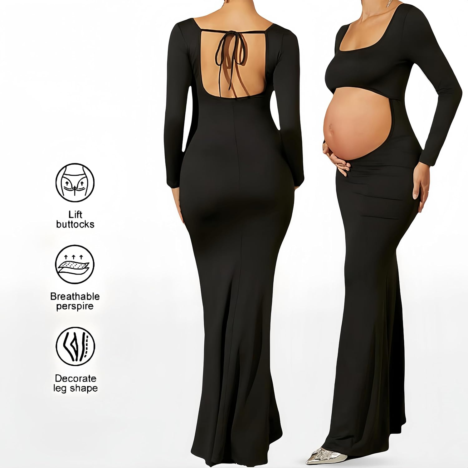 Striped Backless Maternity Dress，Elegant， Photography Accessory for Pregnant Women image number 3