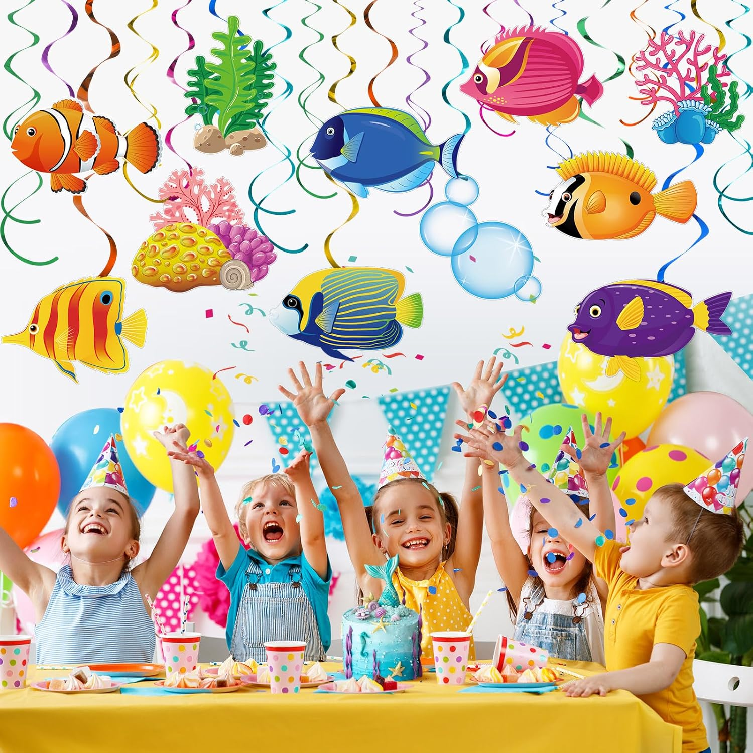 30 Pcs Tropical Fish Hanging Swirls under the Sea Party Decorations Ceiling Decor for Boys Girls Kids Ocean Themed Party Mermaid Creatures Baby Beach Party Supplies under the Sea Decor (Fish Style) image number 3