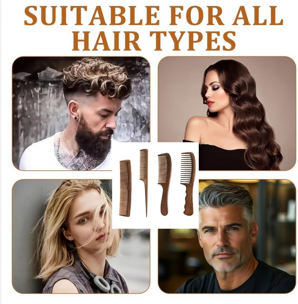 Wooden Natural Detangling Fine Tooth Wide Tooth Combs, 4Pcs Natural Sandalwood Tail Comb Anti-Static,Anti-Static Scent Wooden Detangler Combs,Wood Wide Tooth Comb for Shiny Hair image number 2