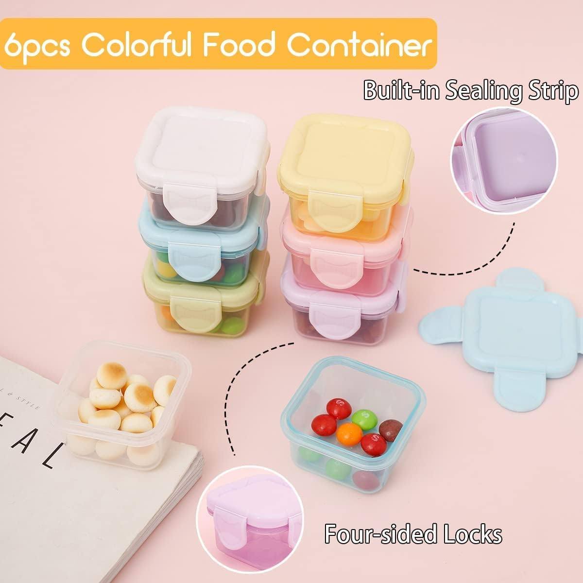 Mini Food Storage Containers, 6Pcs Salad Dressing with Leakproof Lids, Small Plastic Condiment, Mini Freezer Storage for Lunch Box image number 1
