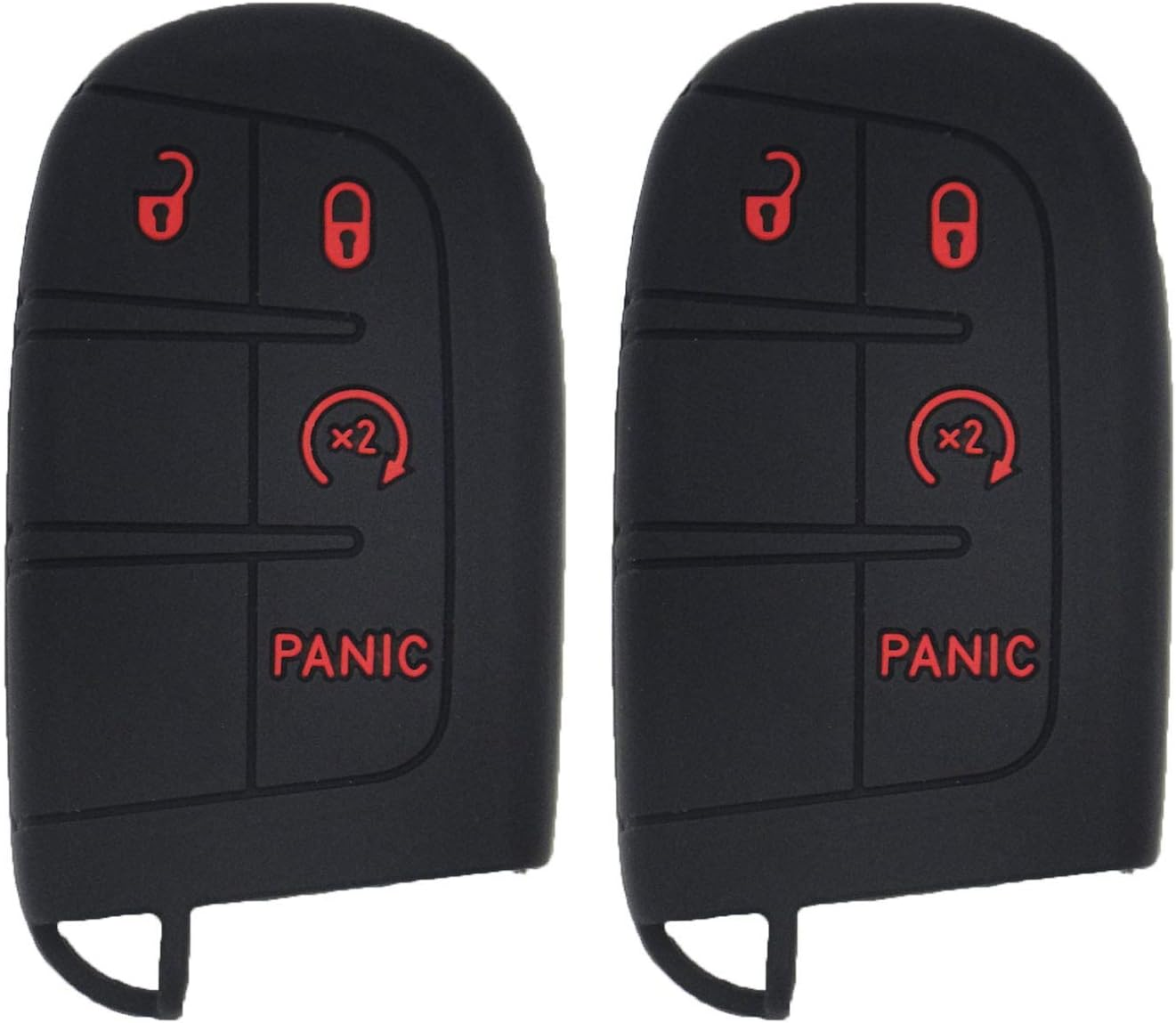Lemsa 2Pcs Rubber Silicone Key Fob Cover Remote Keyless Protector Bag Holder for Dodge Durango Journey Dart Challenger Jeep Renegade Fiat, Black+Red Buttons image number 3