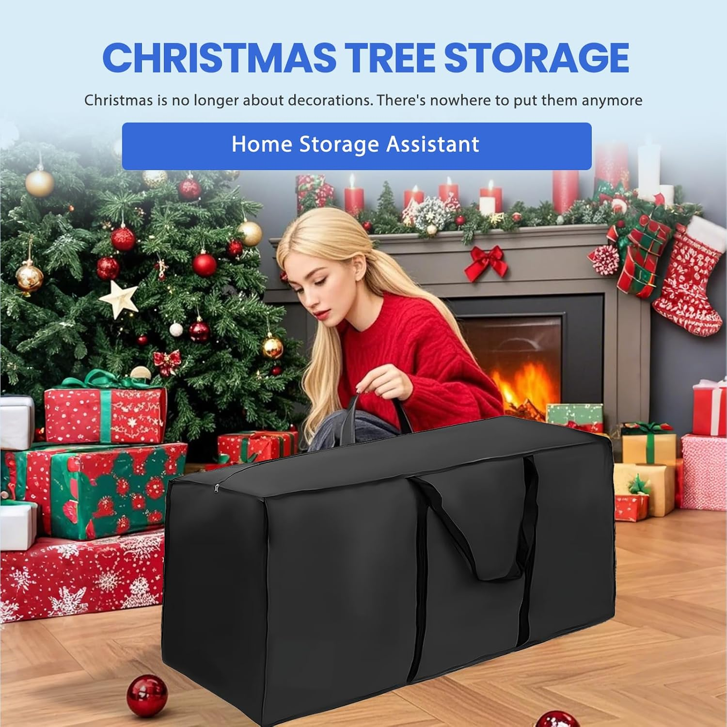 2 Pack Patio Cushion Storage Bag 116&times;47&times;51 Waterproof,Oxford Fabric Large Capacity Rectangle Outdoor Storage for Furniture Pads,Patio Seats Christmas Trees Black Garden Storage Bag