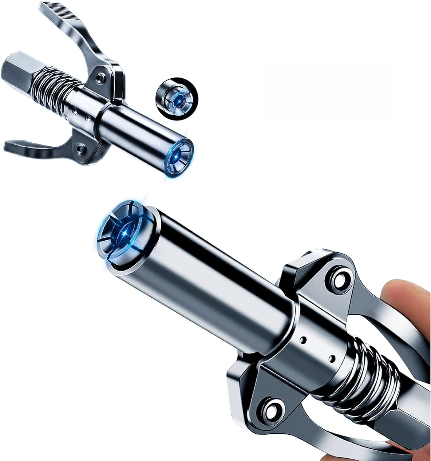 Grease Gun Coupler Grease Gun Tips,Quick Lock Double Handles Grease Gun Tip with 6 Thickened Claws,Rated 12,000Psi,Compatible with All Grease Guns,Suitable for Automobiles Ships Farm Machinery. image number 4