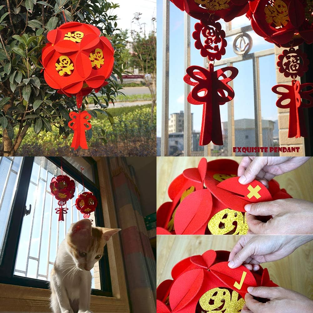 LOVENVOY Hydrangea Palace Lantern 2PCS Chinese New Year Decorations for Party Wedding Supplies Spring Festival Decorations Mid-Autumn Moon Festival Wedding Party Room Ornaments Gilt Red Lanterns image number 2