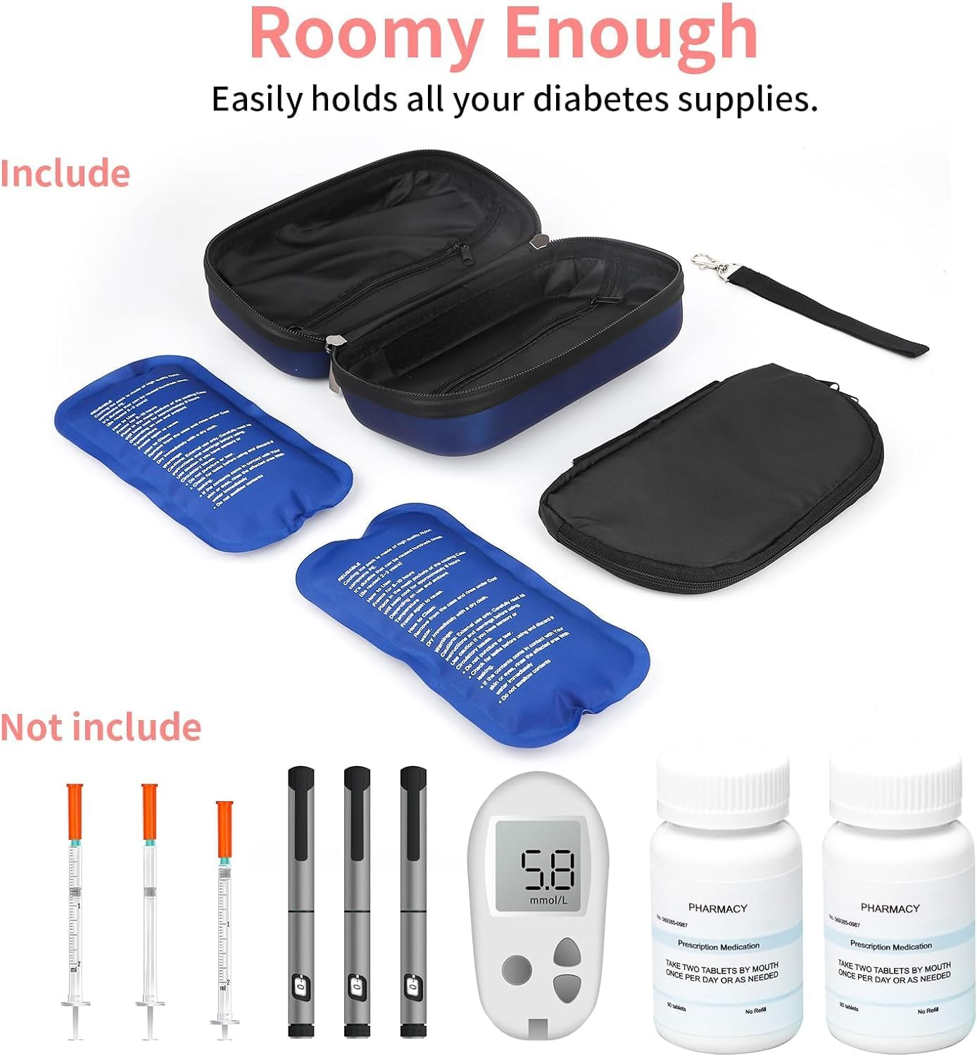 24H Insulin Cooler Travel Case TSA Approved Refrigerated Medicine Cooler for Travel W/Thermometer Temperature Display Diabetic Travel Case Bag W/2 Reusable Ice Packs for Daily Life Trip image number 2