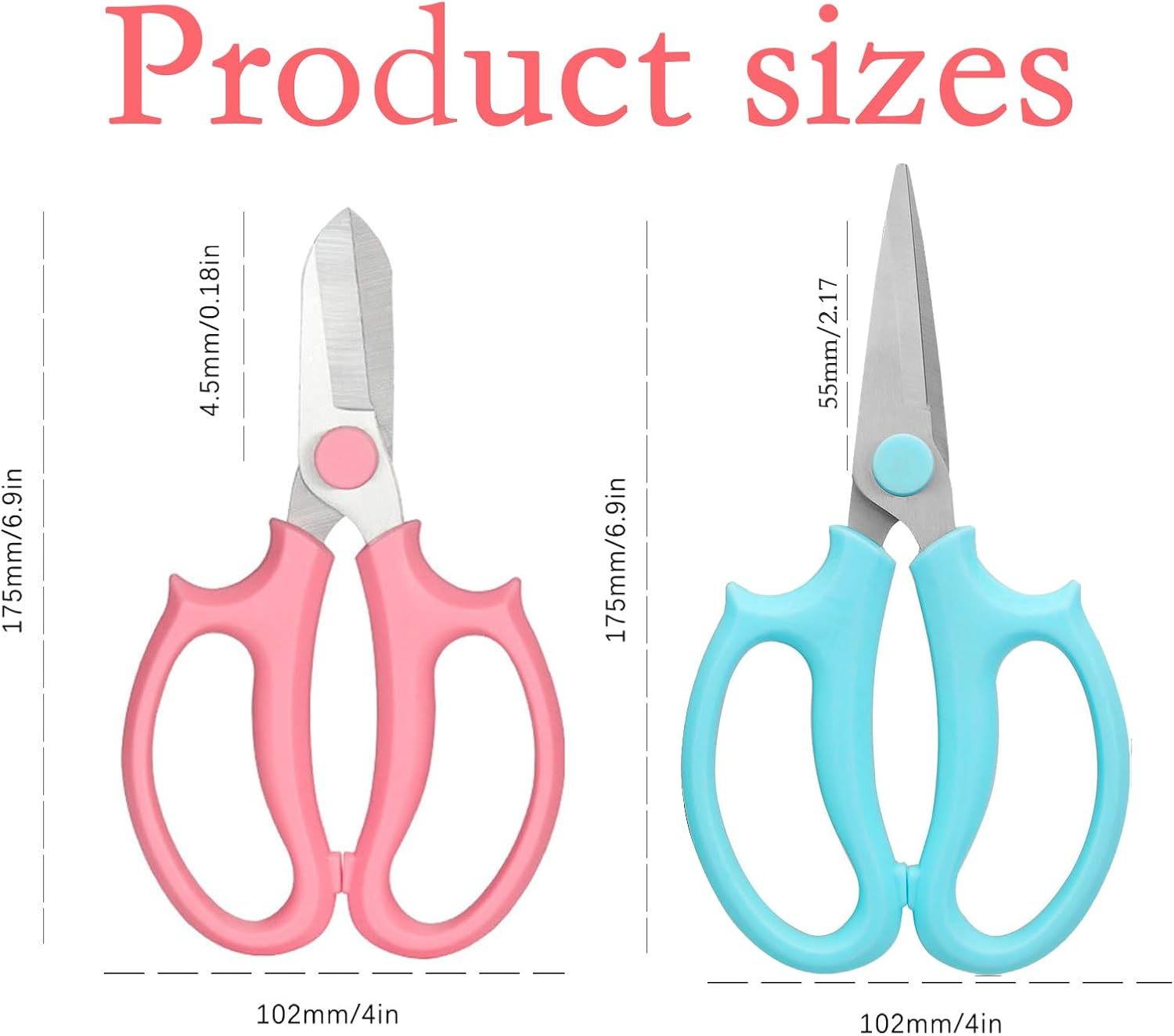 2-Pack Flower Scissors &ndash; Premium Stainless Steel Floral Shears, Heavy Duty Garden Pruners for Flowers, Branches, Leaves, Rose Gardening (Pink, Blue)​ image number 6