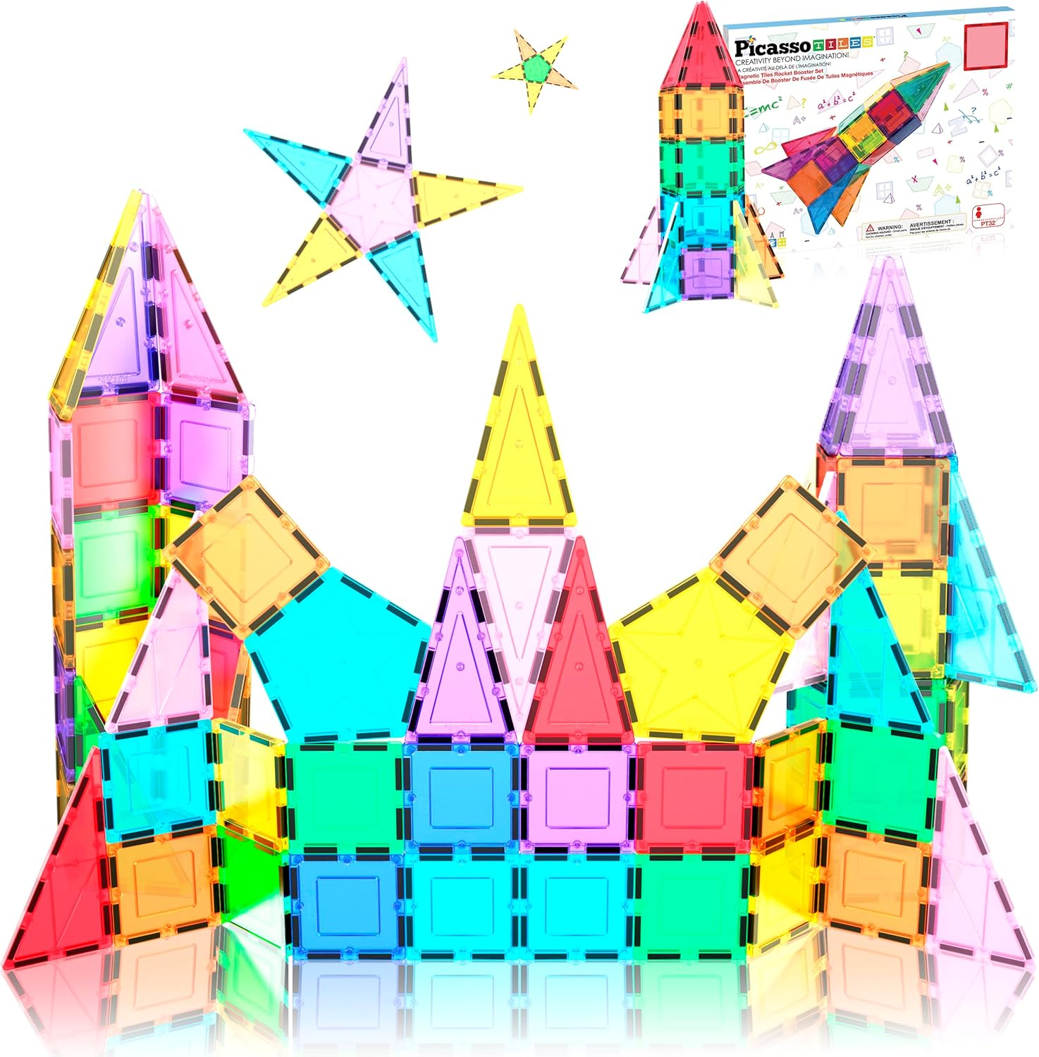 Picassotiles 32 Piece Magnetic Building Block Rocket Booster Theme Set Magnet Construction Toy Educational Kit Engineering STEM Learning Playset Child Brain Development Stacking Blocks Playboard PT32 image number 5