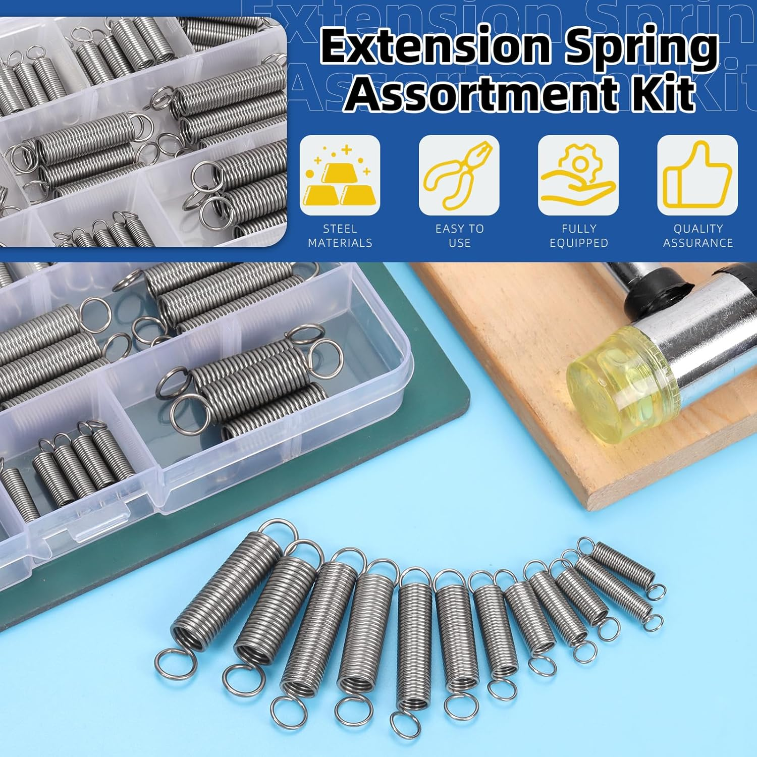 Glarks 60Pcs Stainless Steel Extension Springs with Double Hook Sets 12 Sizes Small Spring Tension Spring Wire Assortment for Machinery Construction Industrial image number 1