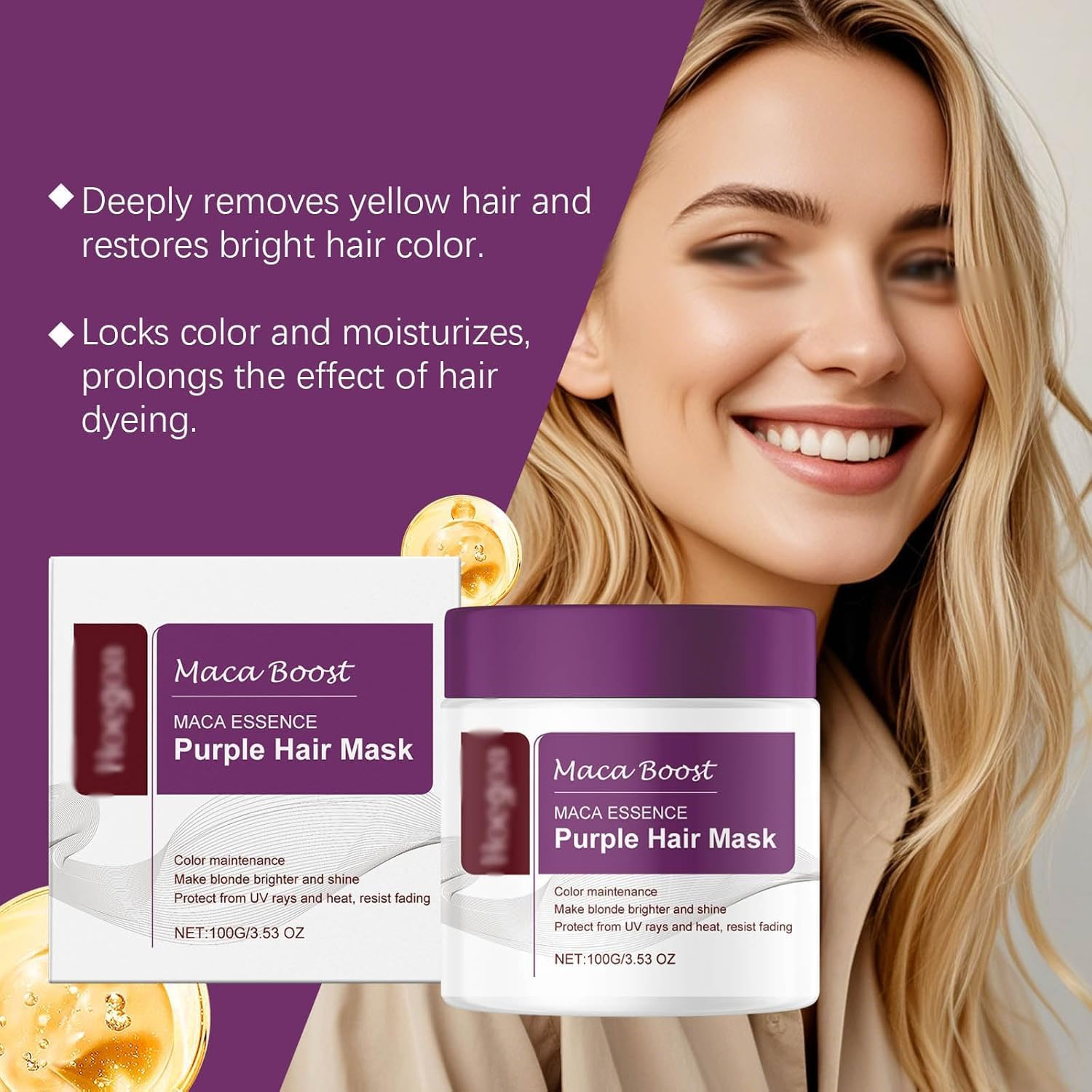 Purple Hair Mask,Essence Purple Hair Mask,Collagen Hair Treatment,Deep Repair and Nourishing Conditioning,Collagen Hair Mask Essence for Dry Damaged Hair All Hair Types,1Pcs image number 2