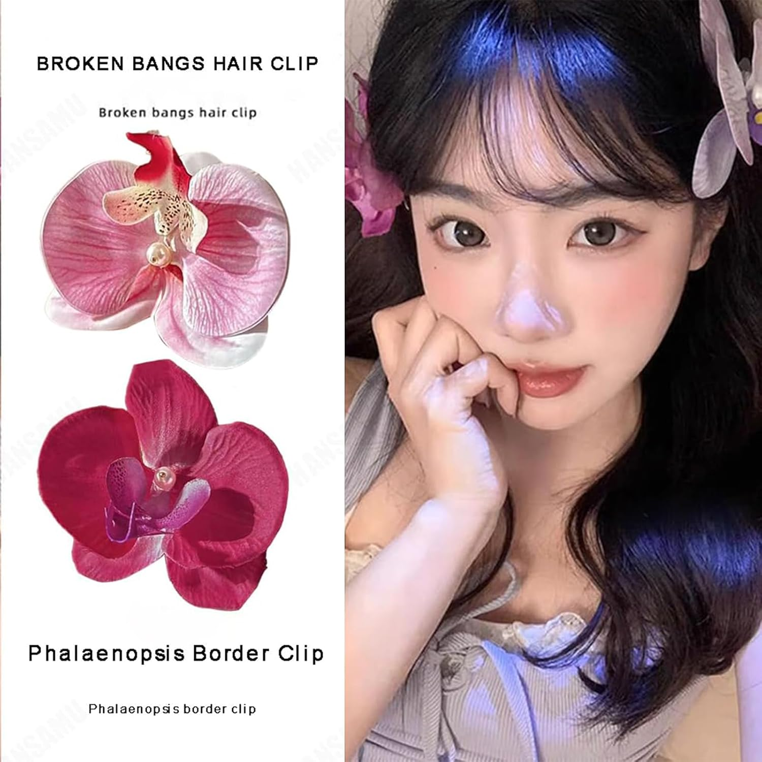 Ruzister 3 Pieces Hawaiian Flower Hair Clips Bohemian Hairpin with Butterfly Orchid Artificial Phalaenopsis Hair Clip for Holiday Seaside