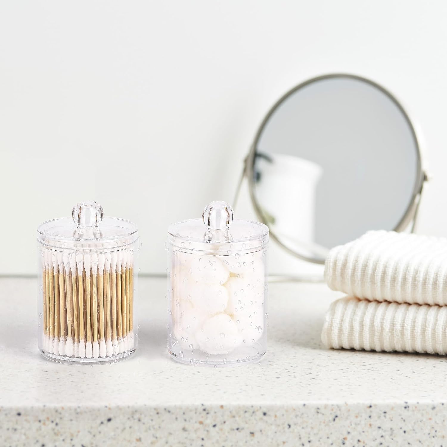 Tbestmax 4 Pack Qtip Holder - Restroom Bathroom Organizers with Clear Plastic Apothecary Jars for Cotton Swab, round Pads, Floss image number 2