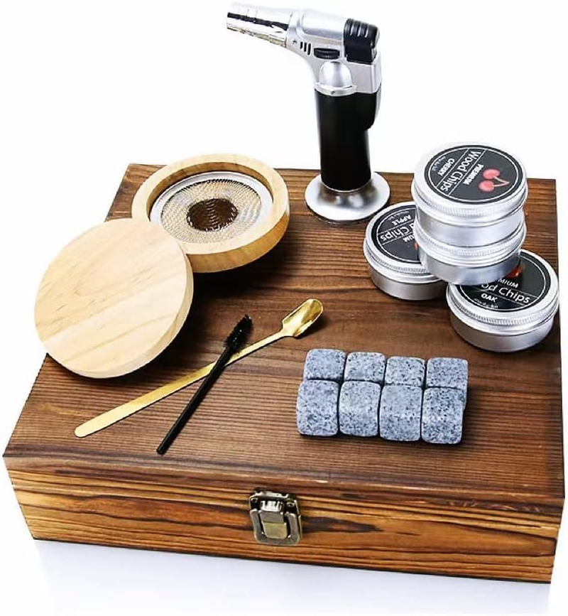 NOAEOU Father'S Day Cocktail Smoker Kit with Torch，Whiskey Smoker Kit with Ice Wine Stone,Bourbon Smoker Kit with Four Flavors Wood Smoked Chips，Fashioned Smokers Kits (Without Butane) image number 2