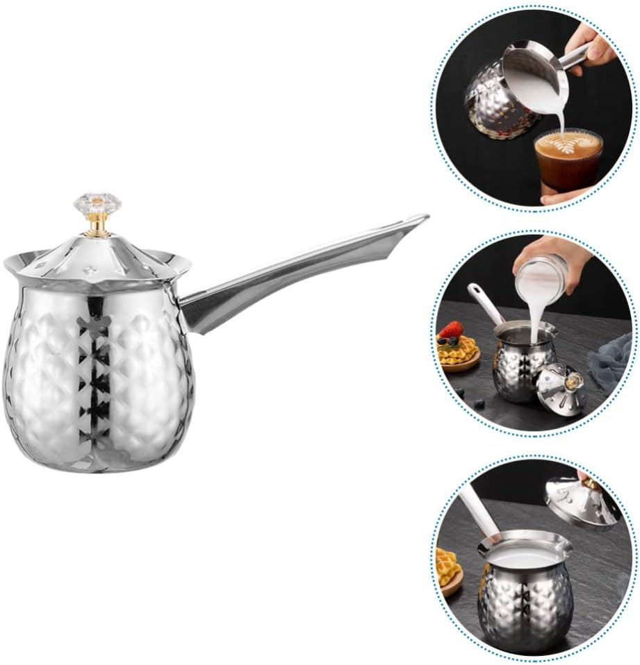 DOITOOL Coffee Maker Steam Pitcher Stainless Steel Pot Non Stick Pan Butter Melt Pot Milk Warmer Pot Frothing Cup Dressing Container Coffee Pot Froth Pitcher Milk Can with Cover Baby image number 4