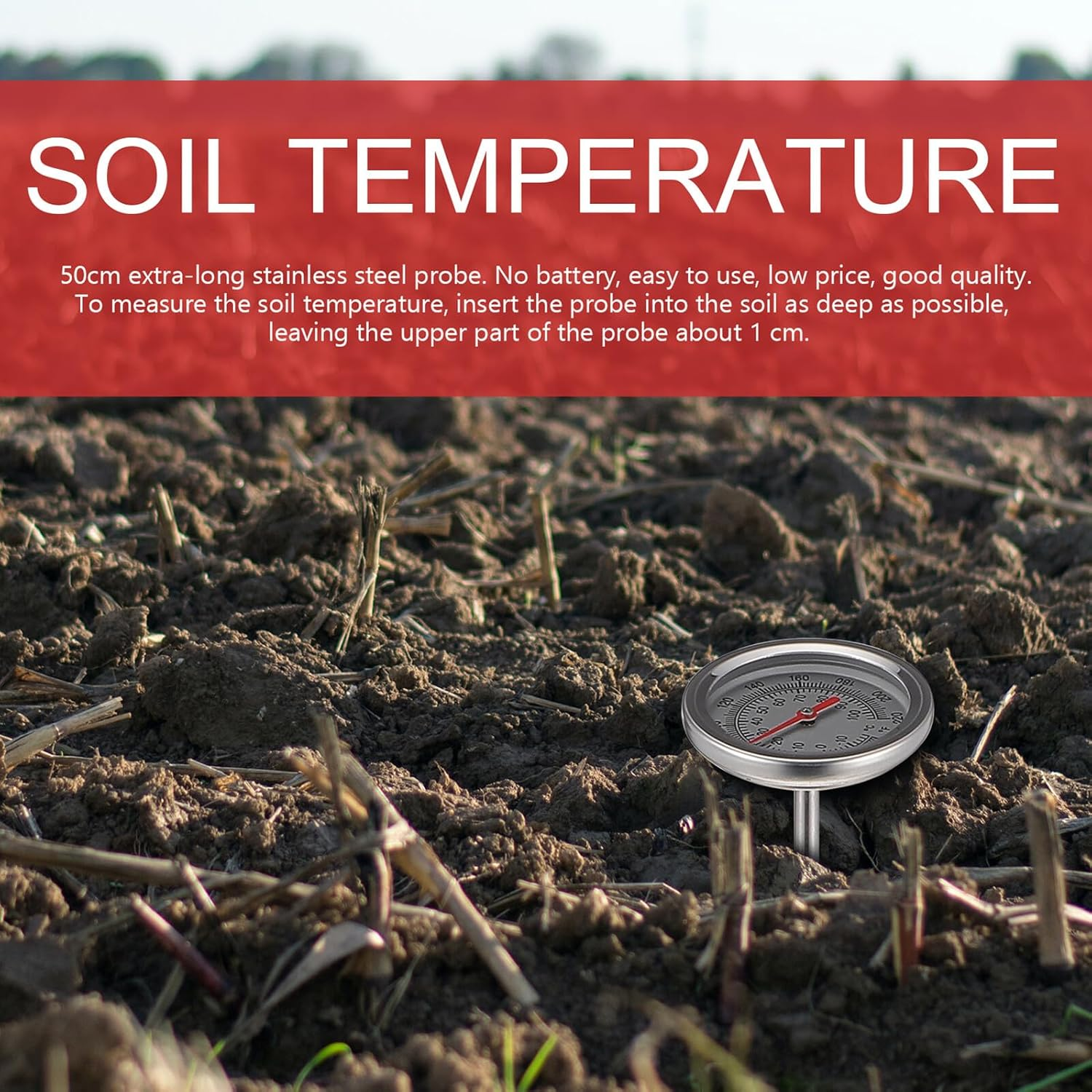 Bestonzon Stainless Steel Soil Compost Thermometer with Probe Accurate Ground Temperature Detector for Gardening Food-Grade Temperature Sensor for Plant Growth Lightweight image number 5