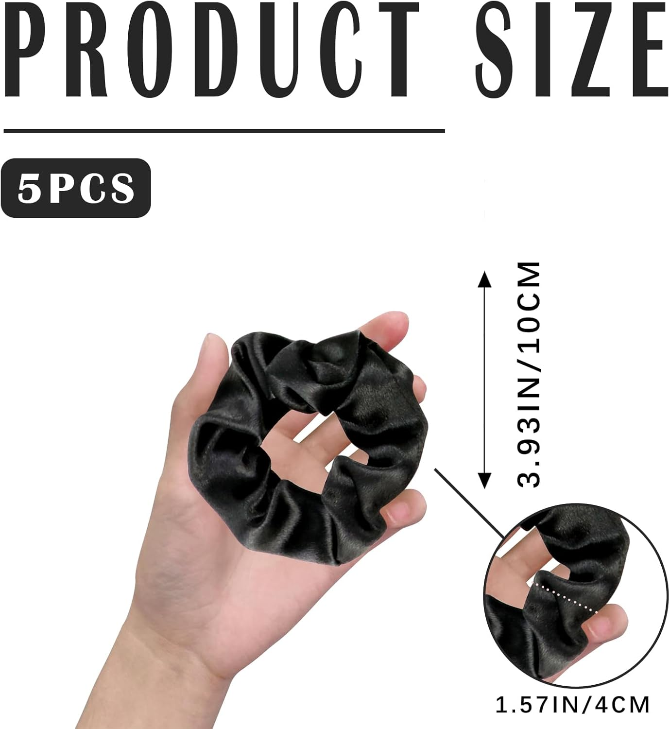 FERCAISH Pack of 5 Satin Hair Bobbles, Scrunchies Silk, Large Velvet Hair Bobbles, Elastic Hair Bands, Thick Hair Scrunchies for Women and Girls (Black) image number 4