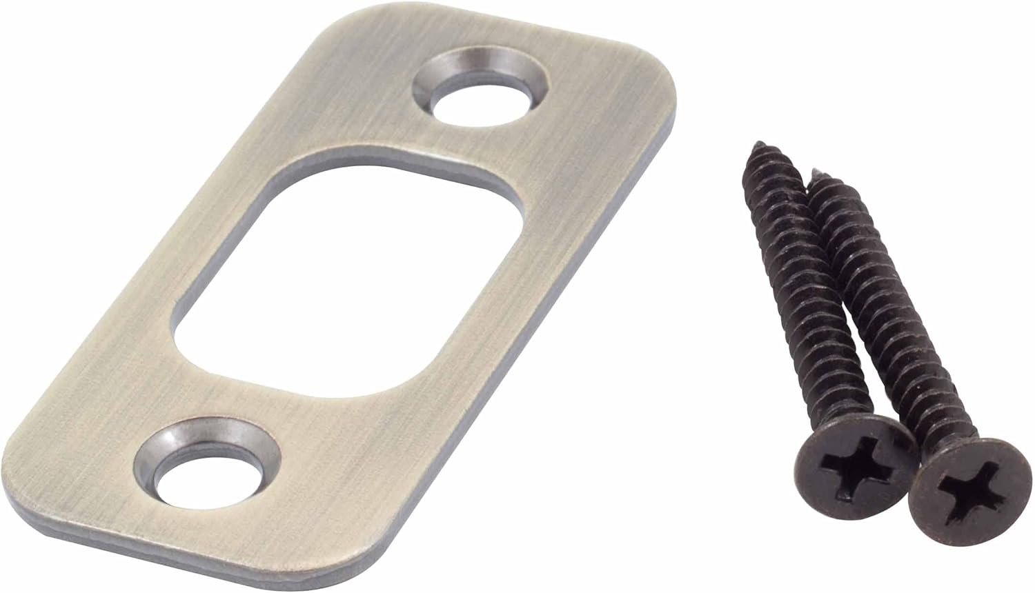 Round Corner Deadbolt Strike Plate, 1-1/8" X 2-3/4", 2-1/8" Center-To-Center, Antique Brass by Stone Harbor Hardware