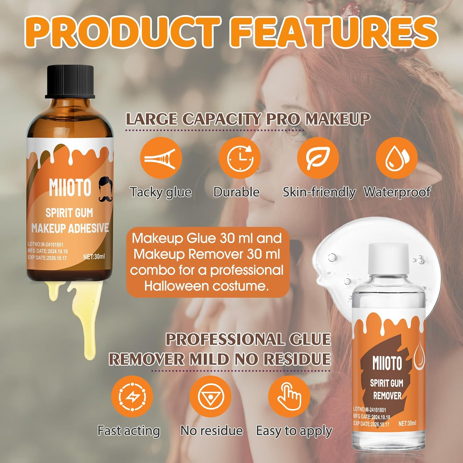 Ganbaro Spirit Gum, Makeup Remover, Spirit Gum Adhesive and Remover Kit, Makeup Scarring Liquid Cosmetic image number 5