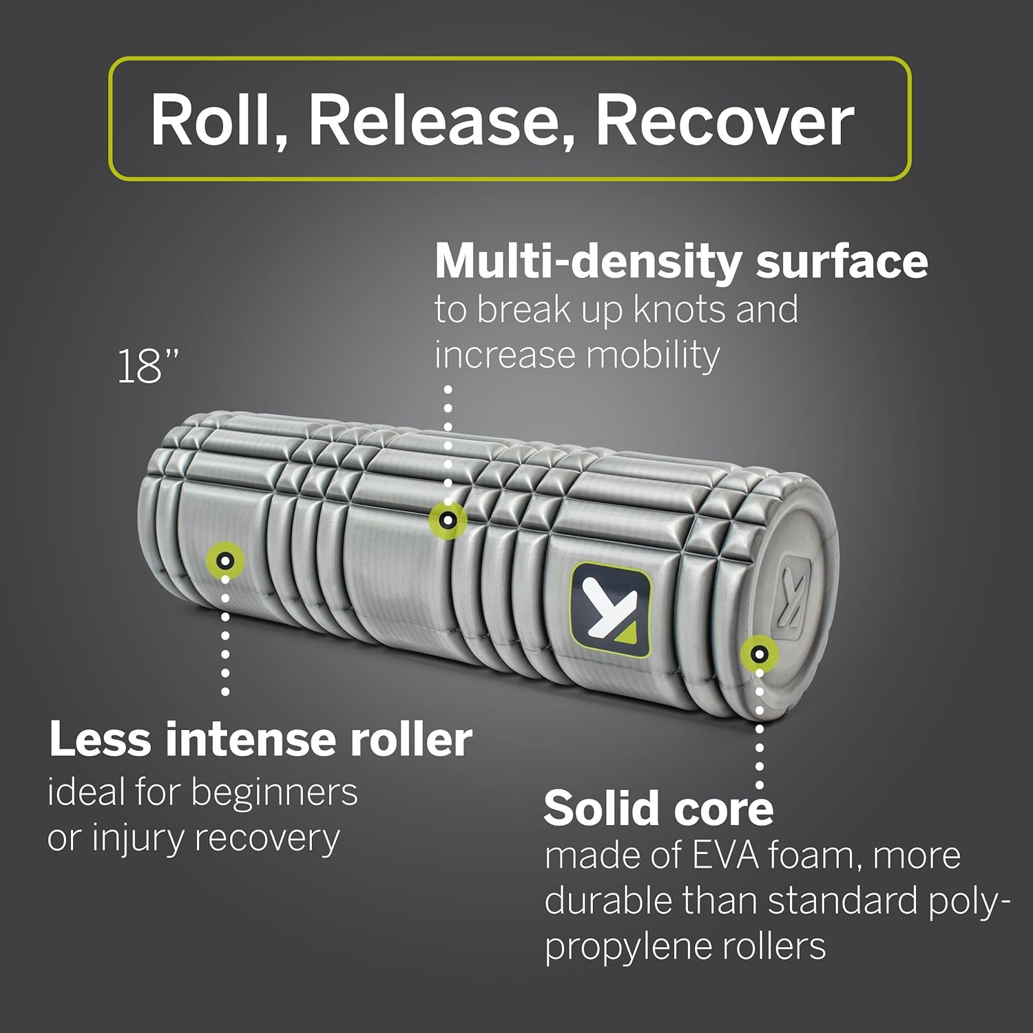 Triggerpoint CORE Foam Massage Roller with Softer Compression for Exercise, Deep Tissue and Muscle Recovery - Relieves Muscle Pain & Tightness, Improves Mobility & Circulation (12'', 18'', 36'') image number 3