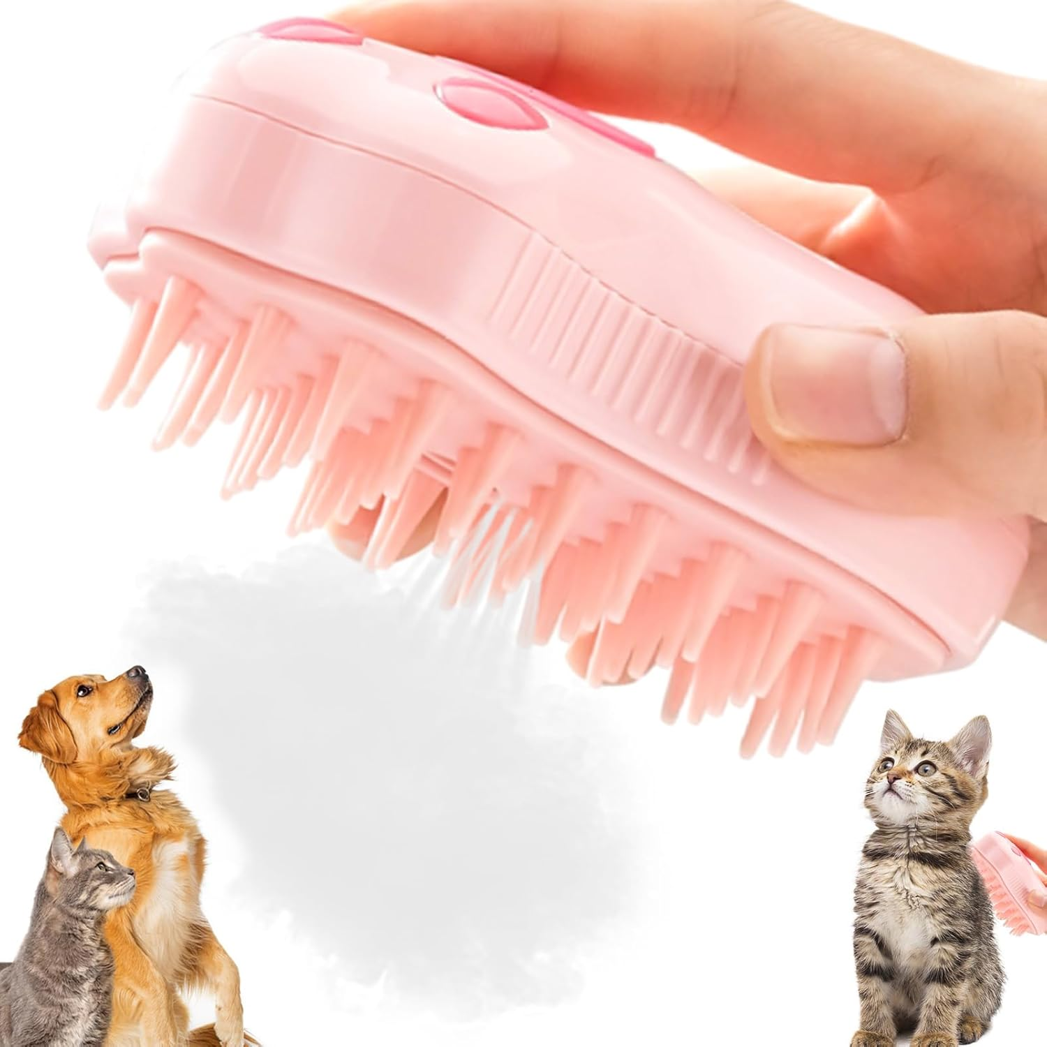 Pack of 2 Pet Cat Brush, Dog Brush, 3-In-1 Steamy Cat Brush, Self-Cleaning Slicker Brush, Removes Loose Undercoat, for Cats, Dogs, Massage, Self-Cleaning