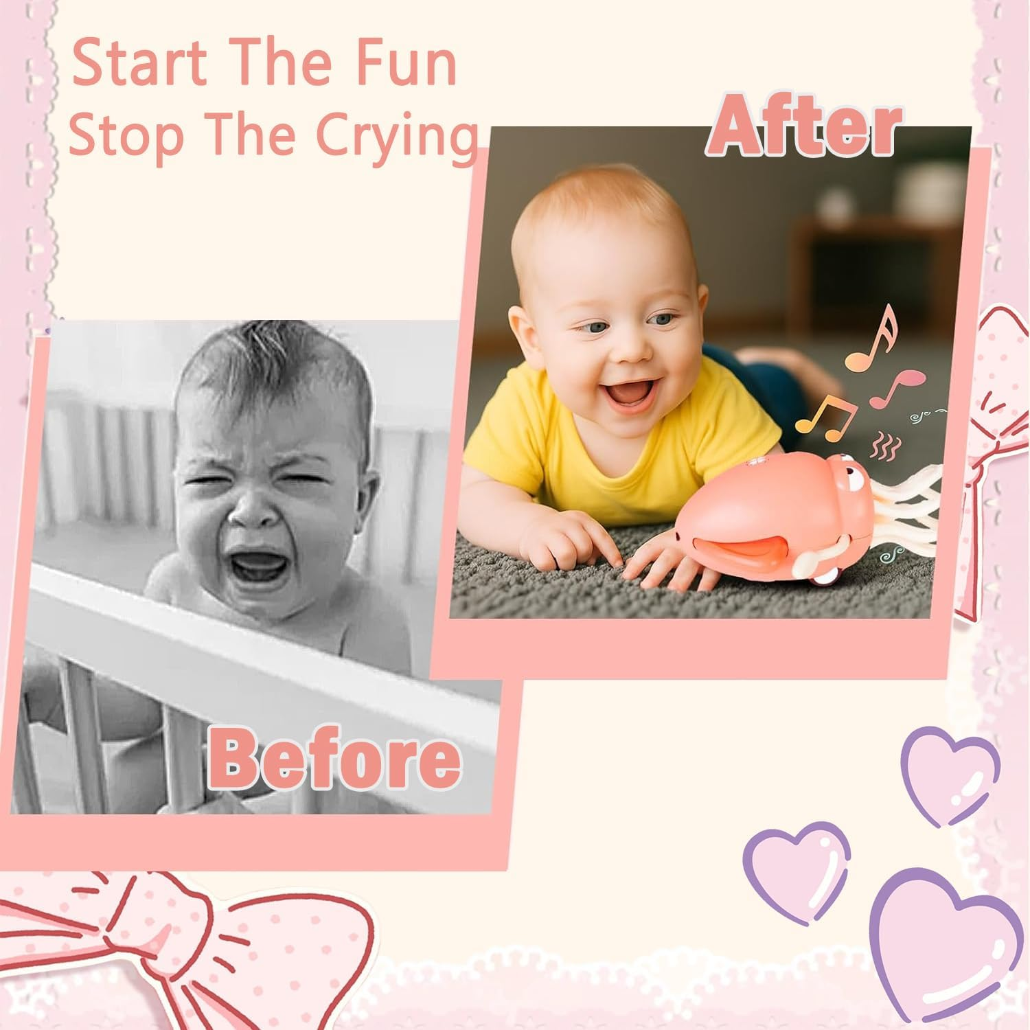 Electric Dancing Octopus Toy, Rechargeable Crawling Octopus Toys with Automatic Obstacle Avoidance, with Lights Music and Fishing Rod, Kid Crawling Toys Suitable for Tummy Time (Pink) image number 1