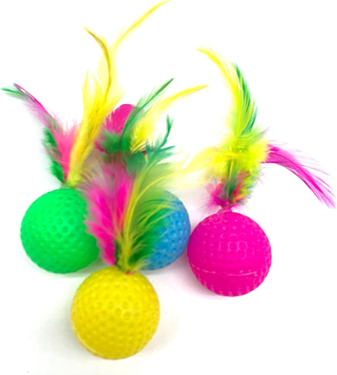 Cat Toys Mixed Plastic Golf Ball with Feather Cat Toy Interactive Kitten Cat Teaser Ball Pet Toy 20Pcs image number 1
