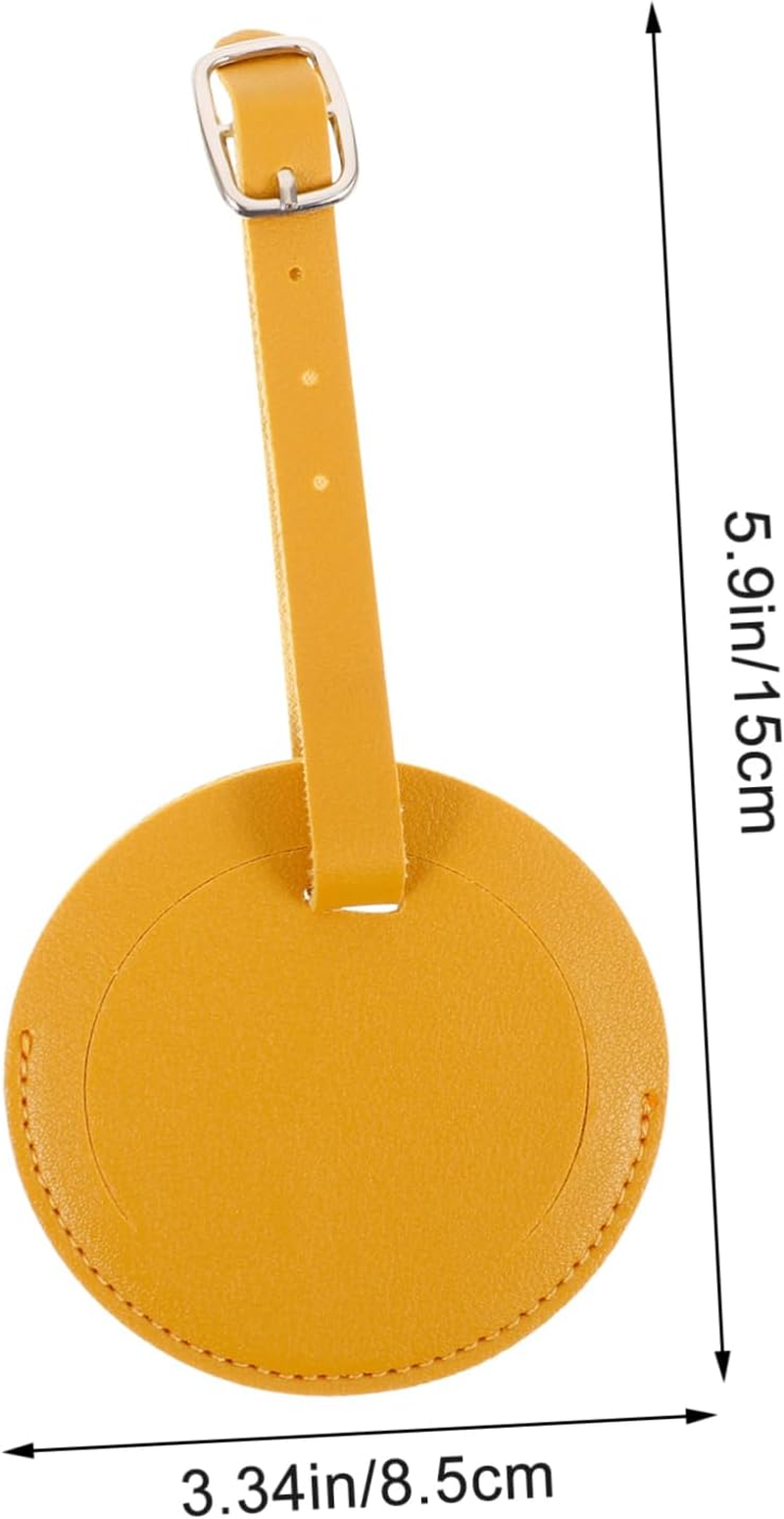 2 Pcs round Pu Leather Luggage Tags Privacy Cover Bright Yellow/Amber Sturdy Travel Bag Id Labels for Suitcase and Backpack image number 1
