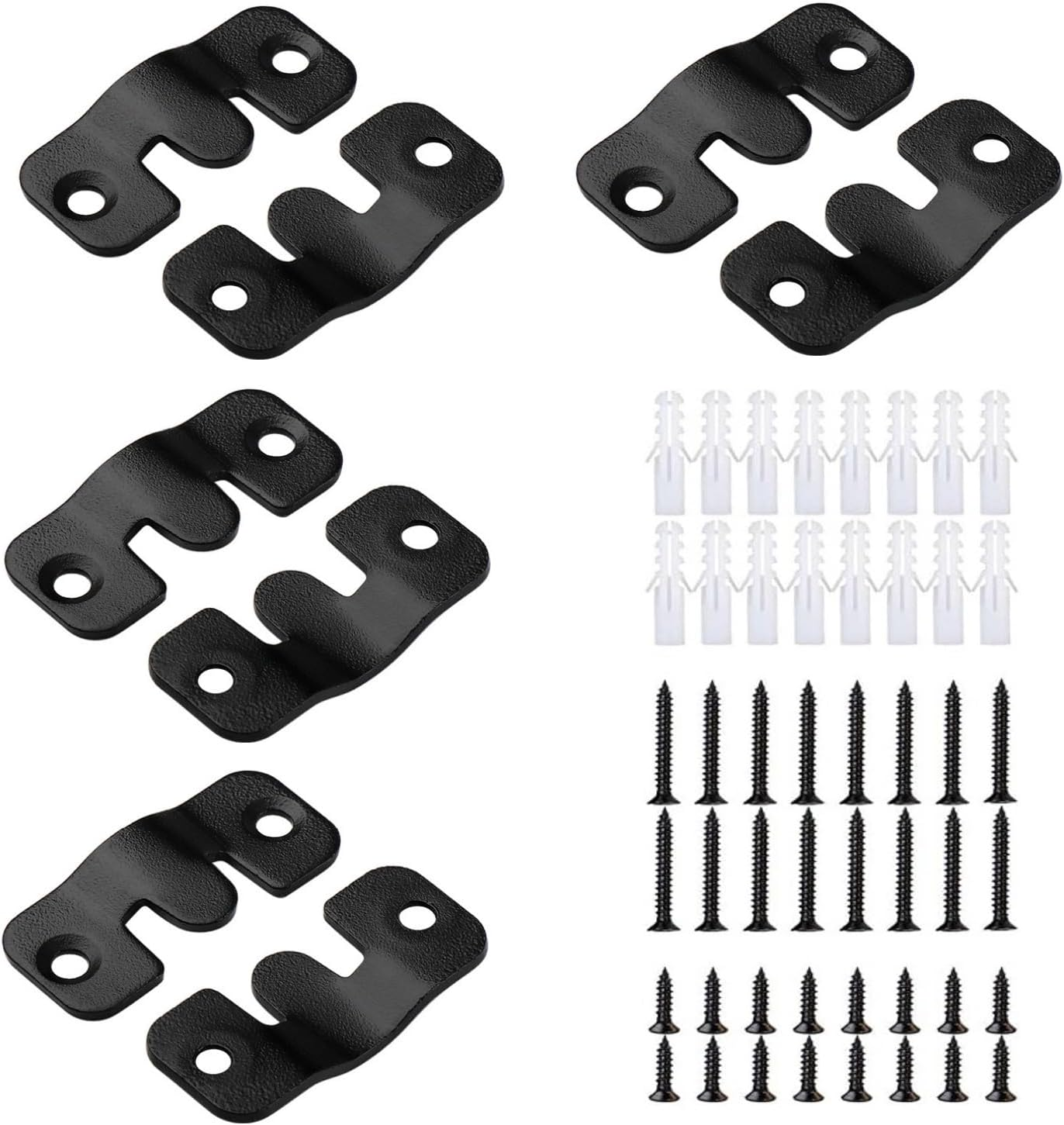 4 Pairs Flush Mount Bracket Concealed Interlocking Hang Buckle Stainless Steel Photo Hook Hardware Hanging for Pictures Mirrors Frames Headboard Furniture Connector Hangers(Black) image number 3