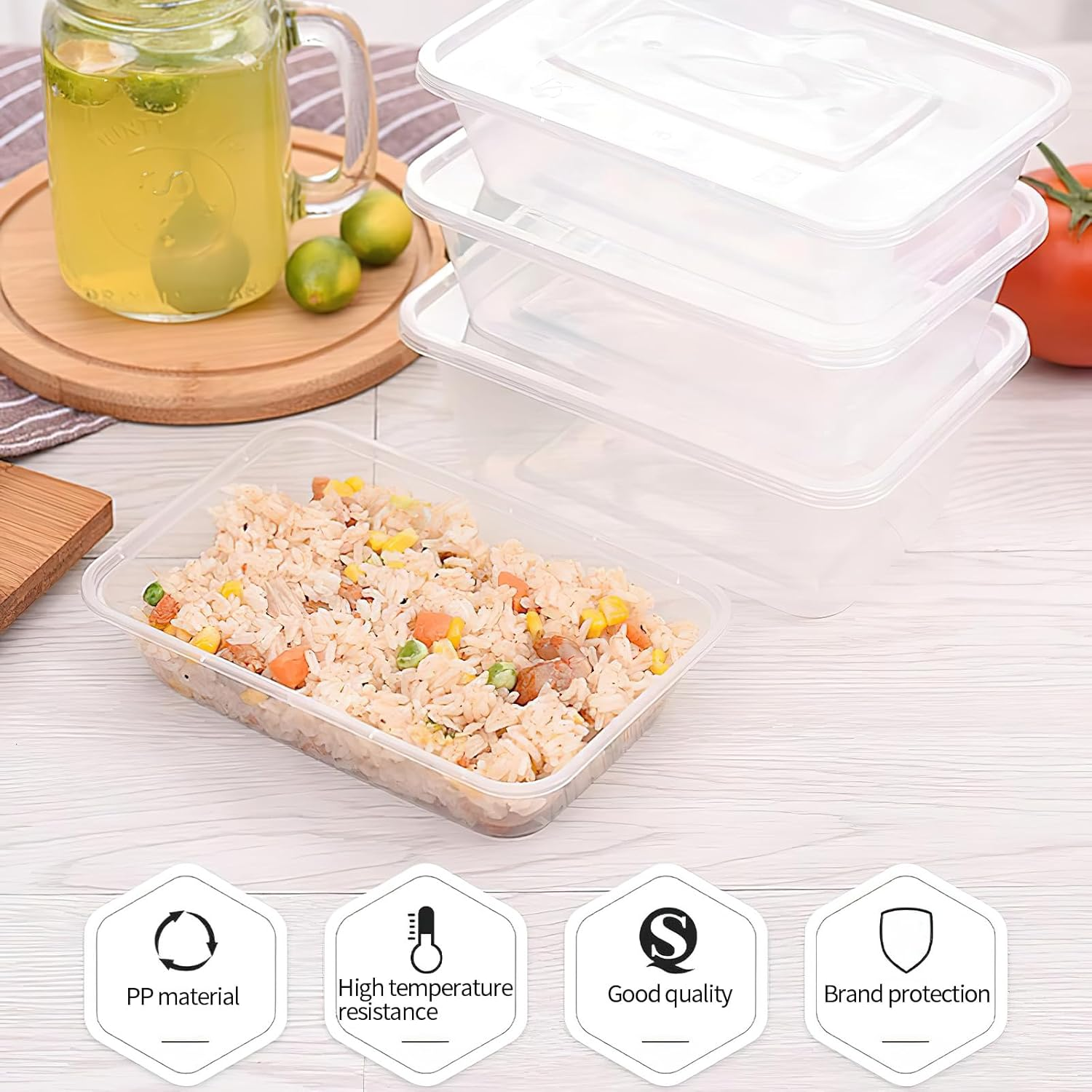 100 Pack Plastic Food Containers Disposable with Lids, 650Ml, 17Cm X 11.5Cm X 4.9Cm, Microwave, Freezer Safe, Thickened Stackable Meal Prep Containers - Clear, Bpa-Free Food Containers for Storage