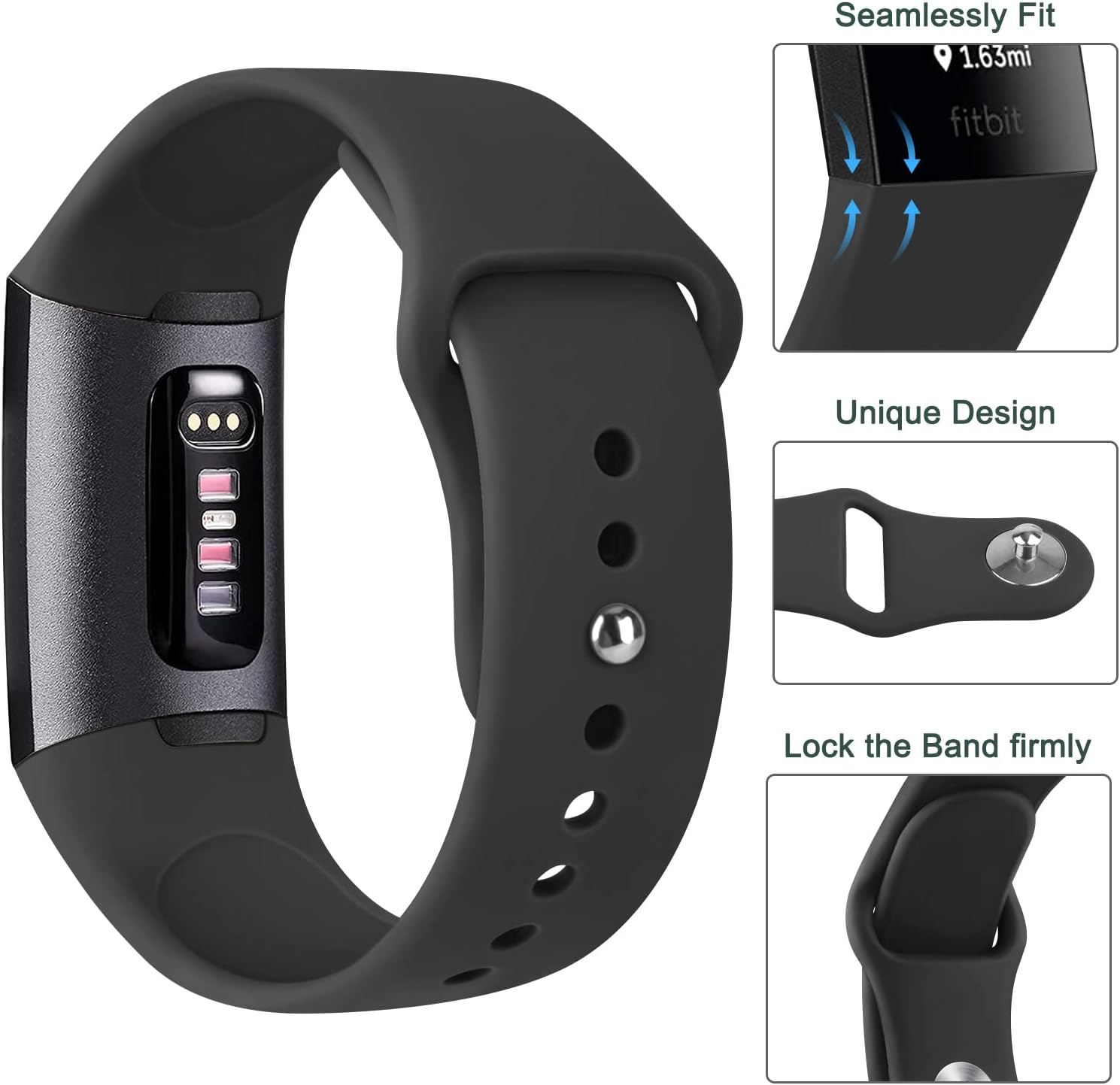 Silicone Band Compatible with Fitbit Charge 4 Bands for Women Men, Soft Classic Sport Replacement Wristbands Straps for Fitbit Charge 4 / Fitbit Charge 3 Accessories image number 5