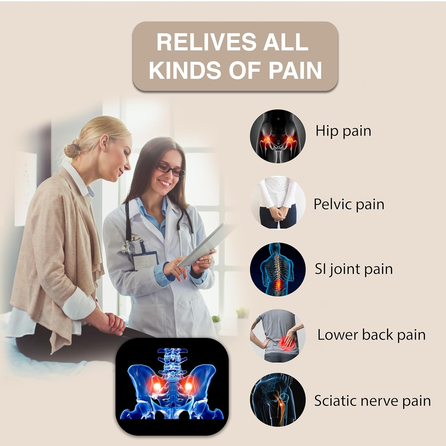 Wonder Care Sacroiliac SI Joint Hip Belt Pelvic Support Belt Lower Back Support Brace for Men and Women - Trochanter Belt - Sciatica Pelvis Lumbar Hip Pain Relief_Fits to 32"-47" image number 2