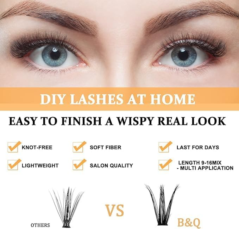 B&Qaugen Lash Clusters 40D-0.07D-9-16 B&Q LASH Individual Lashes 280 False Eyelash 10D 20D 30D 40D Extensions Cluster DIY at Home (40D-0.07D,9-16Mix) image number 4