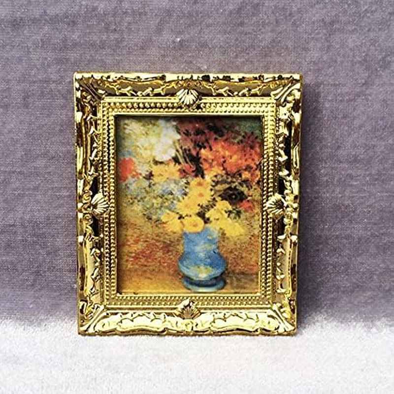 Acxico 3Pcs 1:12 Mini Miniature Gold Frame Art Wall Picture Oil Painting Home Decor image number 5