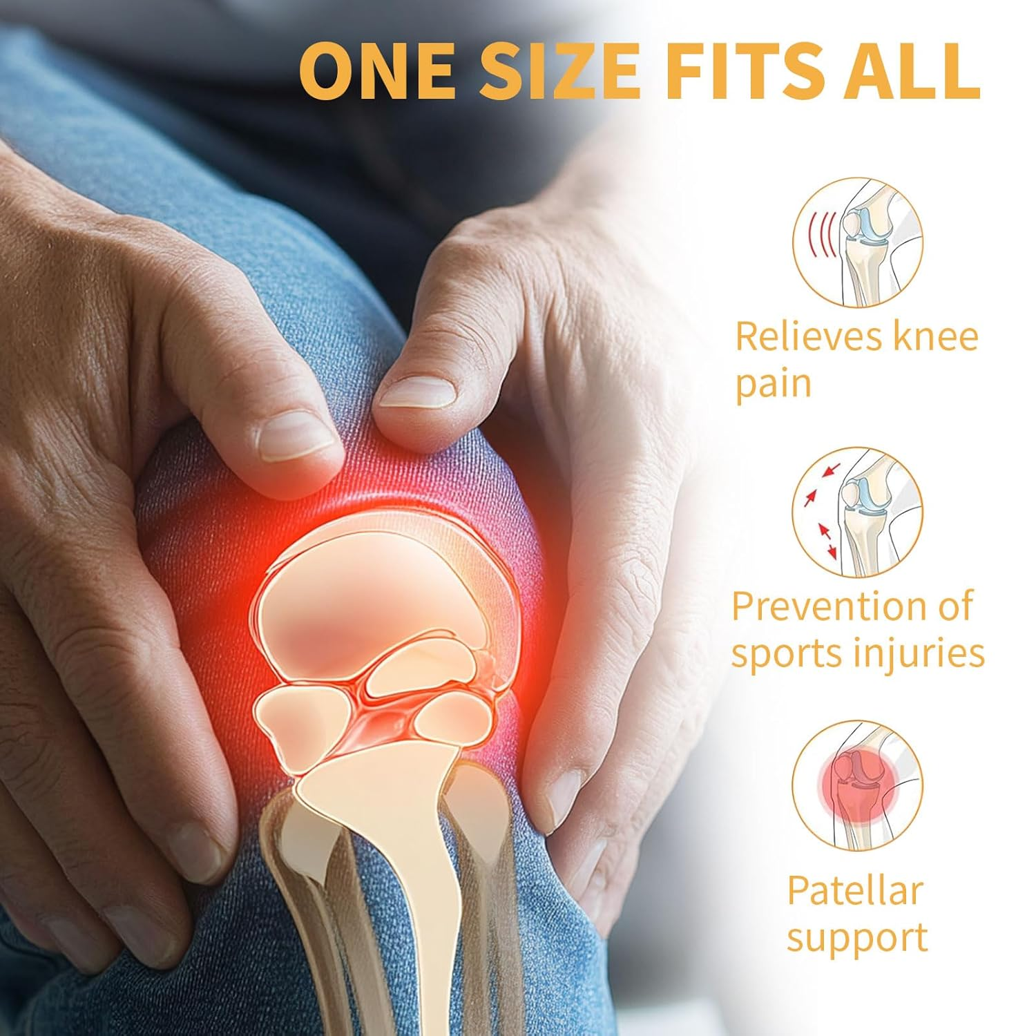 4 Pack Patella Knee Straps for Pain Relief Patella Fine Bands for Knee Pain Relief, Elastic Patellar Knee Brace Strap Fixed Knee Stabilizer Rings for Basketball Running Soccer Hiking Jumpers (Orange & Grey)