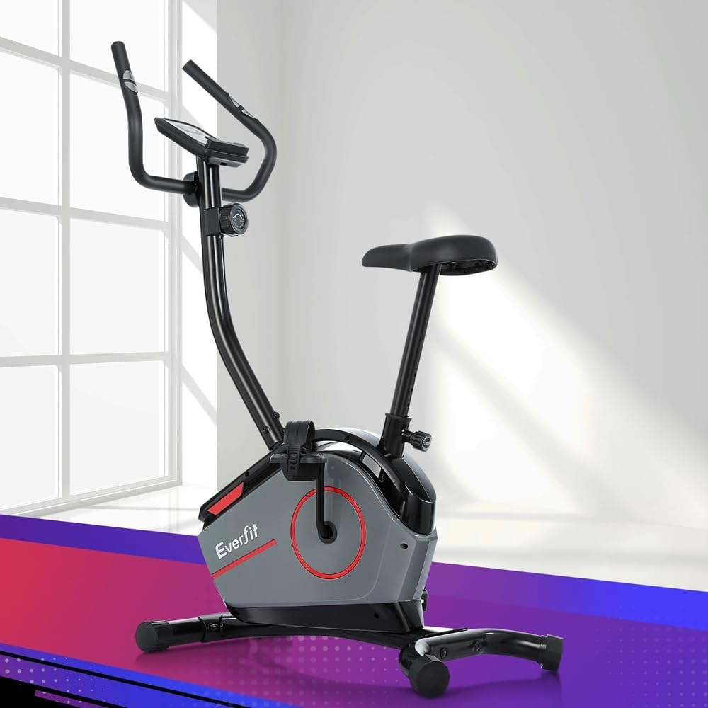 Everfit Exercise Bike, Magnetic Spin Bikes Trainer Stationary Flywheel Home Gym Fitness Cardio Indoor Cycling, with Wireless Pulse Receiver and Digital Monitor Display Grey