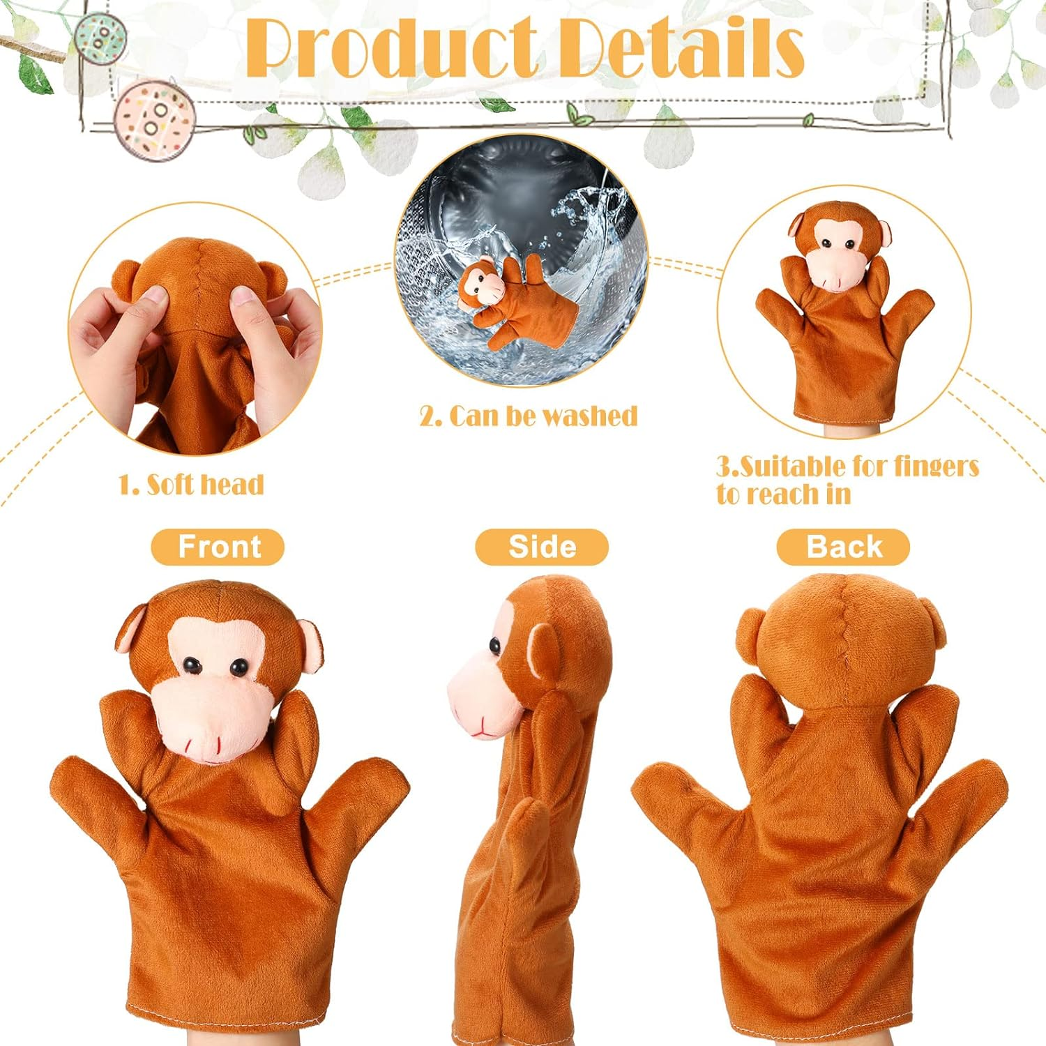 12 Pieces Hand Puppet Zoo Animal Plush Puppets Cute Animal Hand Puppets Plush Pretend Toys Educational Toys with Tiger Lion Monkey Bear Leopard Design for Telling Story Teaching Role Play (Cute) image number 6