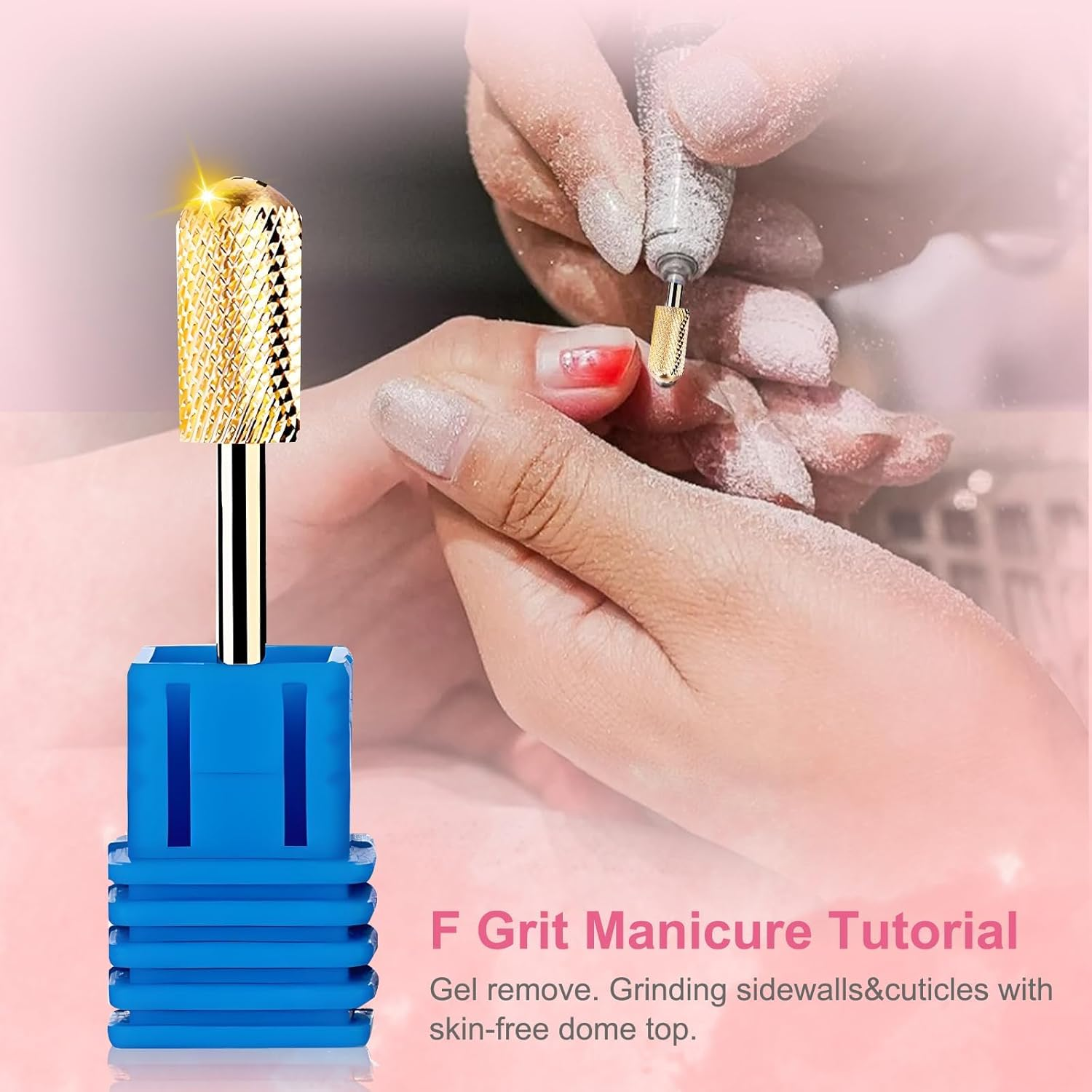 Safety Nail Drill Bits - 3/32'' Smooth round Top Large Barrel Carbide Bits, Suitable for Manicure Pedicure Cuticle Gel Polishing, Beginners Bits, Gold, 3Pcs (Fine, Medium, Coarse)
