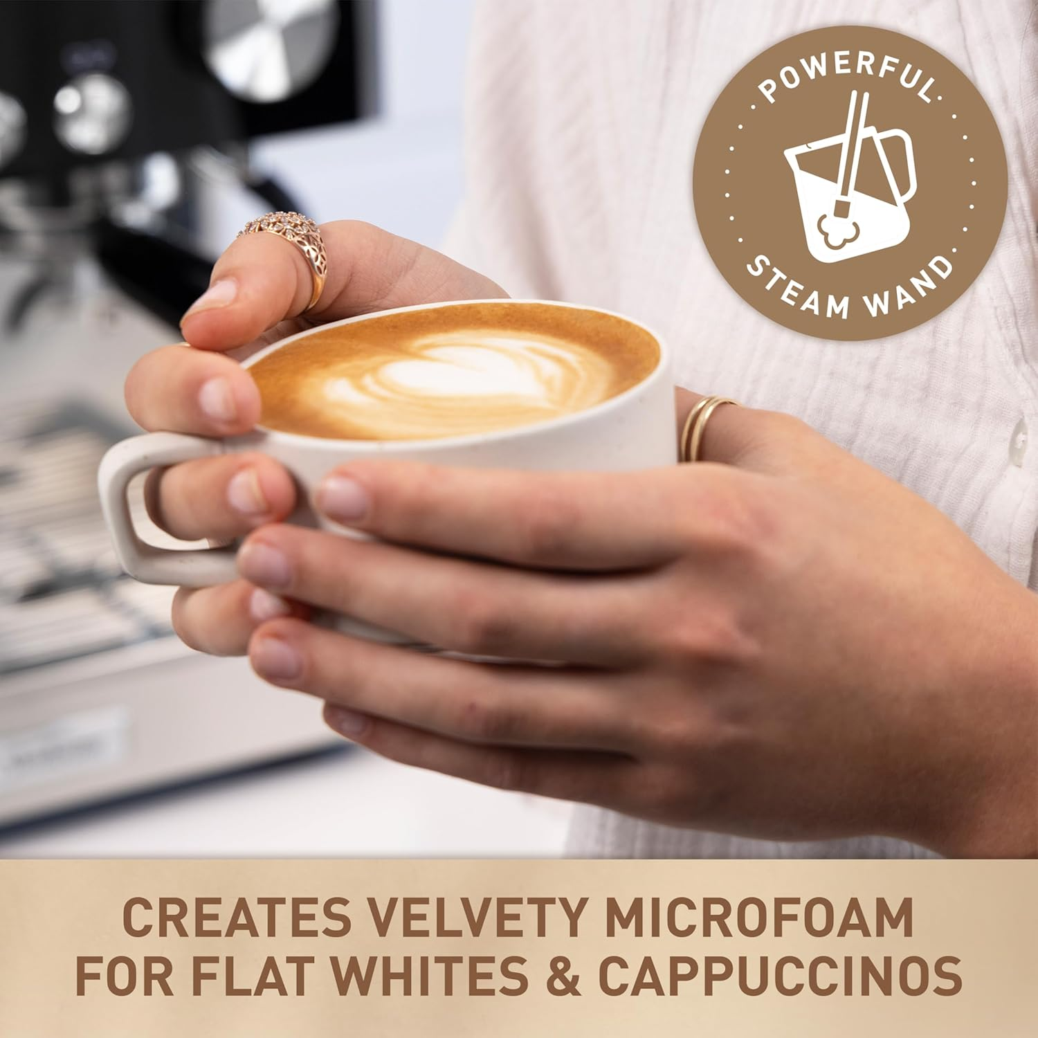 Sunbeam Origins Dual Espresso Machine | Coffee Machine W/Built-In Conical Burr Grinder & Anti-Static Technology, Dual Thermoblock System for Simultaneous Brewing & Steaming, Stainless Steel EMM7300SS