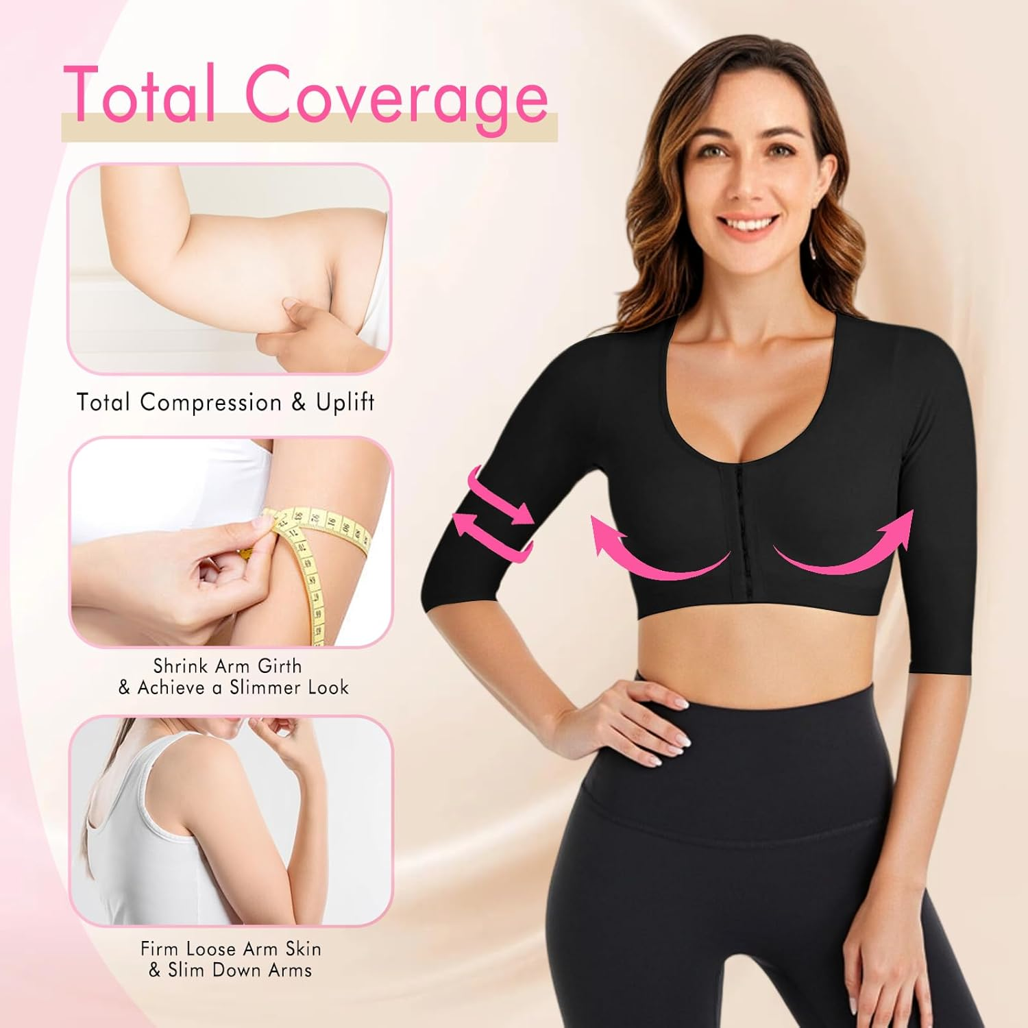 Supcomsta Arm Shaper Tops for Women,Front Closure Post Surgery Arm Compression Sleeves,Non-Padded Push-Up Bra Shapewear Posture Corrector Arm Faja image number 1
