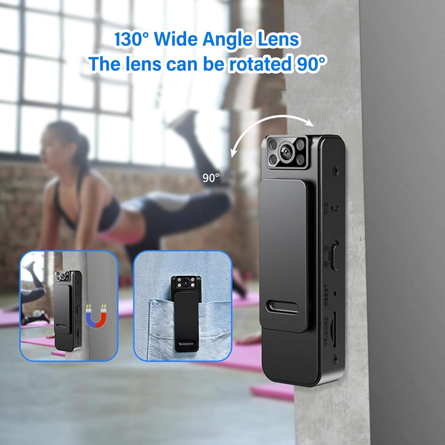 Mini Body Camera, 1080P HD Night Vision Wearable Camcorder, Wifi Nanny Small Cam with 90&deg; Rotatable Lens, Back Clip, Built in 4 Infrared Lights, for Law Enforcement Sports image number 3