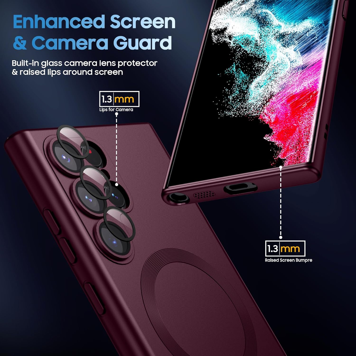 MAKAVO Matte for Samsung Galaxy S22 Ultra Case, Compatible with Magsafe, Slim Thin Magnetic Cover with Built-In Camera Lens Protector Shockproof Phone Shell (Burgundy)