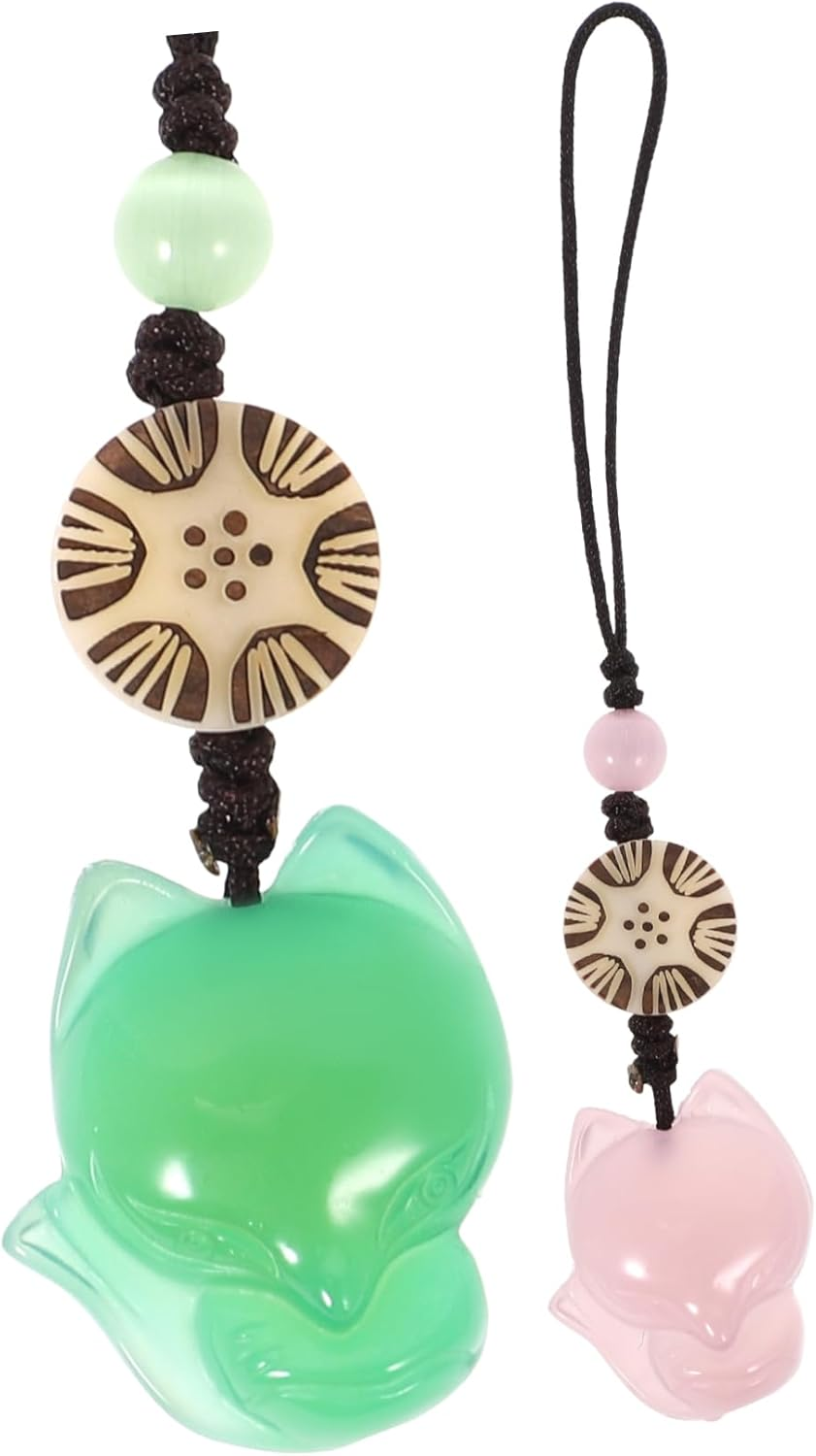 Homoyoyo 2 Pcs Jade Fox Pendant for Phone Bag Key Chain Chic Accessory Delicate Design Green and Pink image number 1