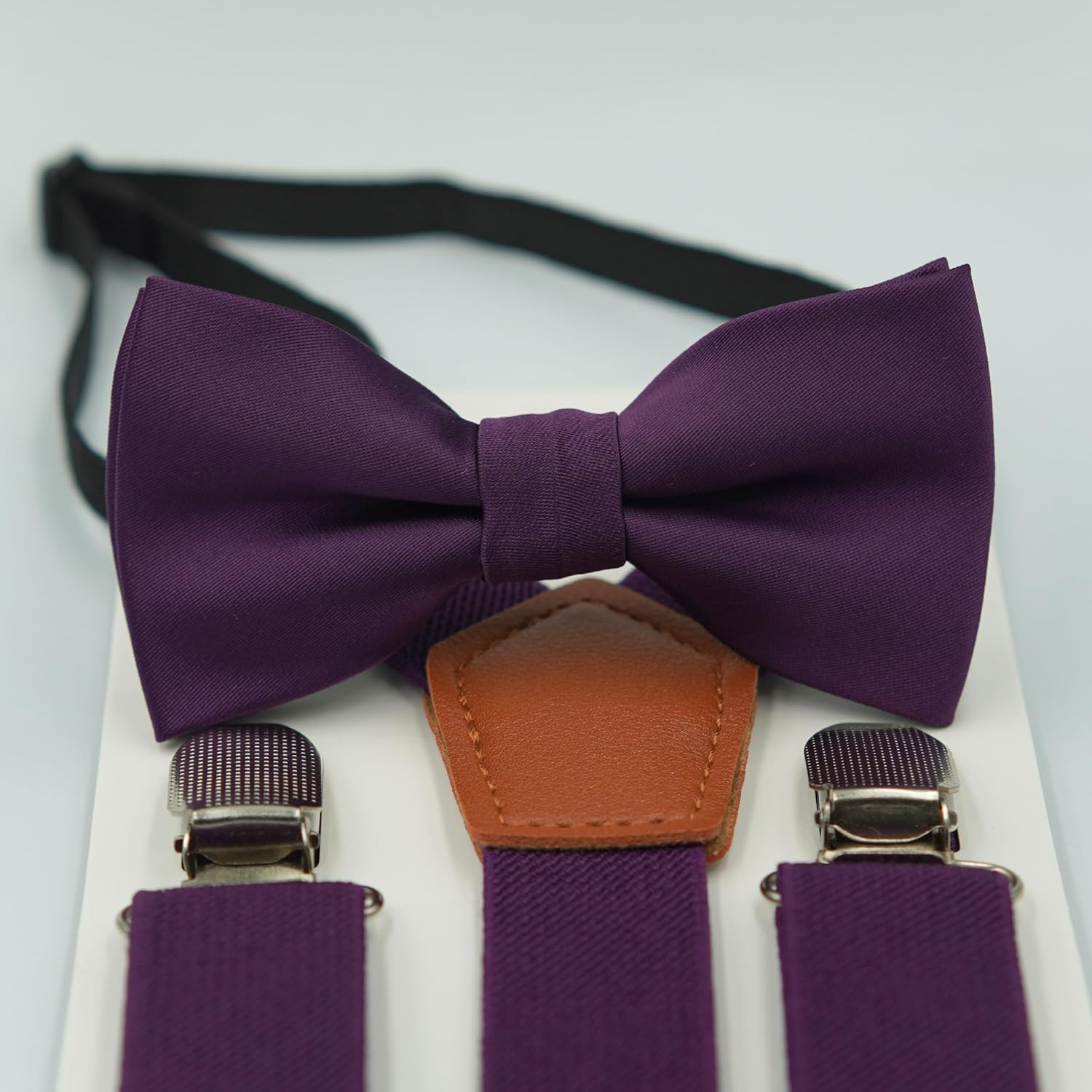 BEWDIO Adjustable Baby Boy Suspenders and Bow Tie, Pre-Tied Kids Bowtie and Elastic Suspenders with 4 Strong Metal Clips - Beige image number 5