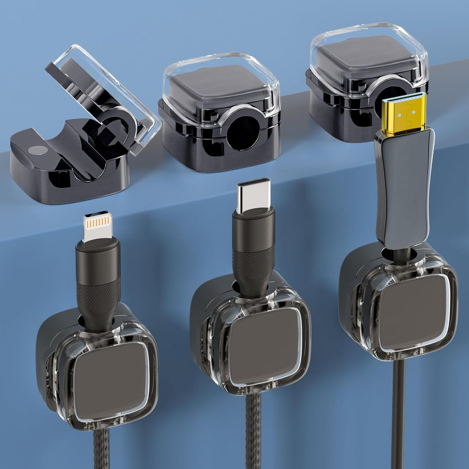 SVNXI 6 Pack Magnetic Cable Clips, Cord Holder for Nightstand, under Desk Cable Management Smooth Adjustable Computer Accessories, Adhesive Wire Organizer (6White)