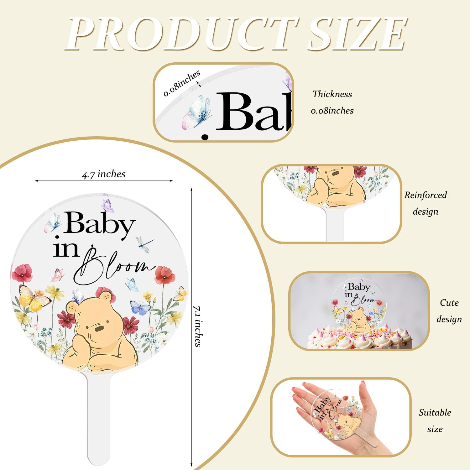 Baby in Bloom Cake Topper, Winnie Decoration Cake Topper, Baby Shower Party Decorations, Brial Shower Cake Decorations, Birthday Cake Toppers Supplies, Perfect for Birthday Wedding Party image number 3