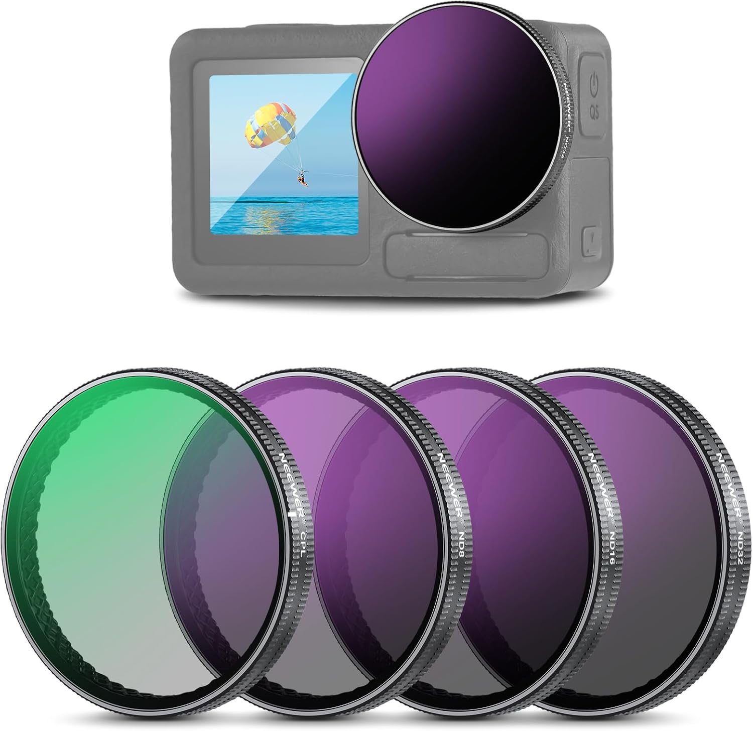 NEEWER Snap on ND Filter Set Compatible with DJI Osmo Action 3/4/5 Pro, 4 Pack ND8+ND16+ND32+CPL Neutral Density Polarizing Action Camera Accessories, Multicoated HD Optical Glass, FL-A76 image number 6