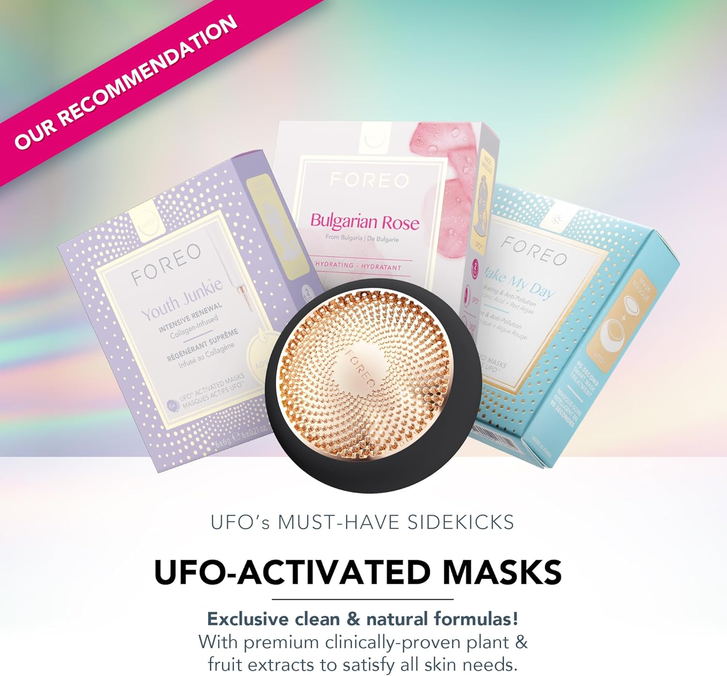 FOREO UFO 3-5-In-1 Full Facial LED Mask Treatment - Deep Moisturiser - Face Mask Beauty - Cryotherapy - Massager - Black image number 1