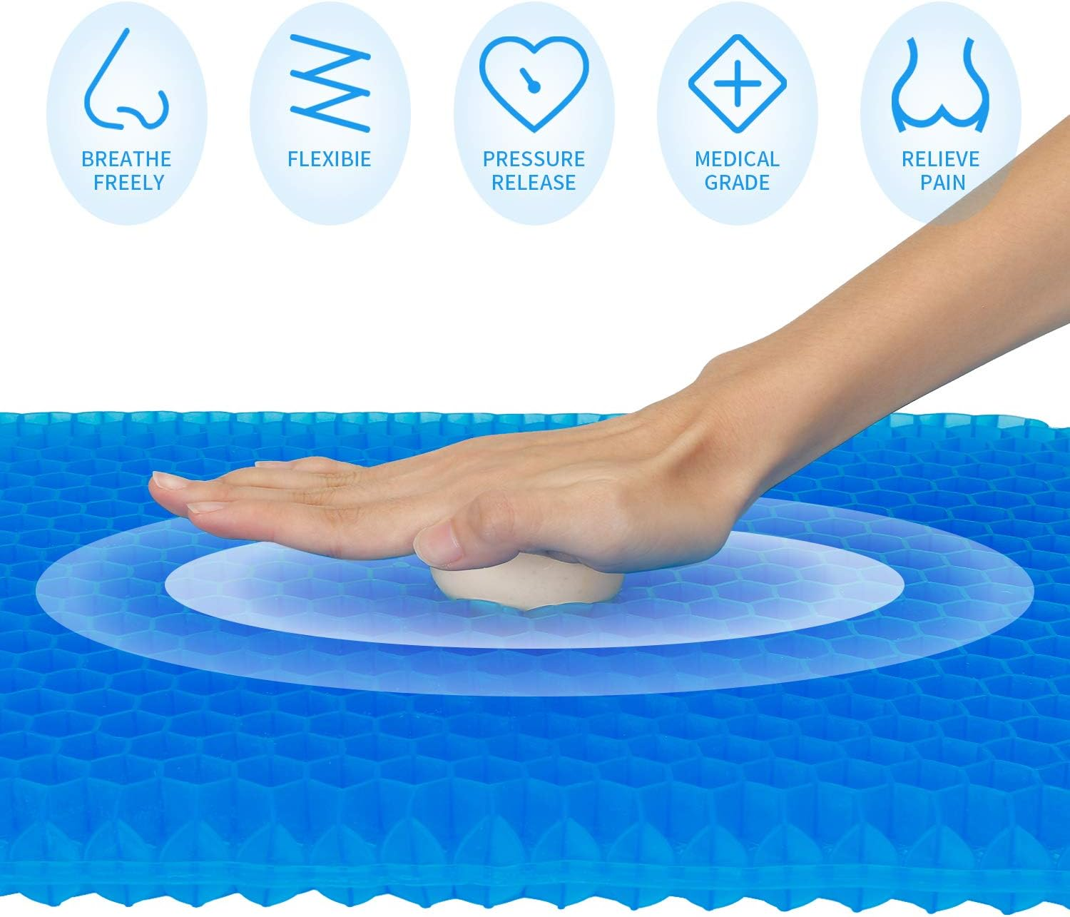 Gel Seat Cushion, Office Chair Seat Cushion Cooling Egg Seat Cushion Chair Pads with Non-Slip Cover,Durable,Comfortable,Breathable,Pressure Relief,Sciatica Cushion for Home Office Chair Car Wheel image number 1