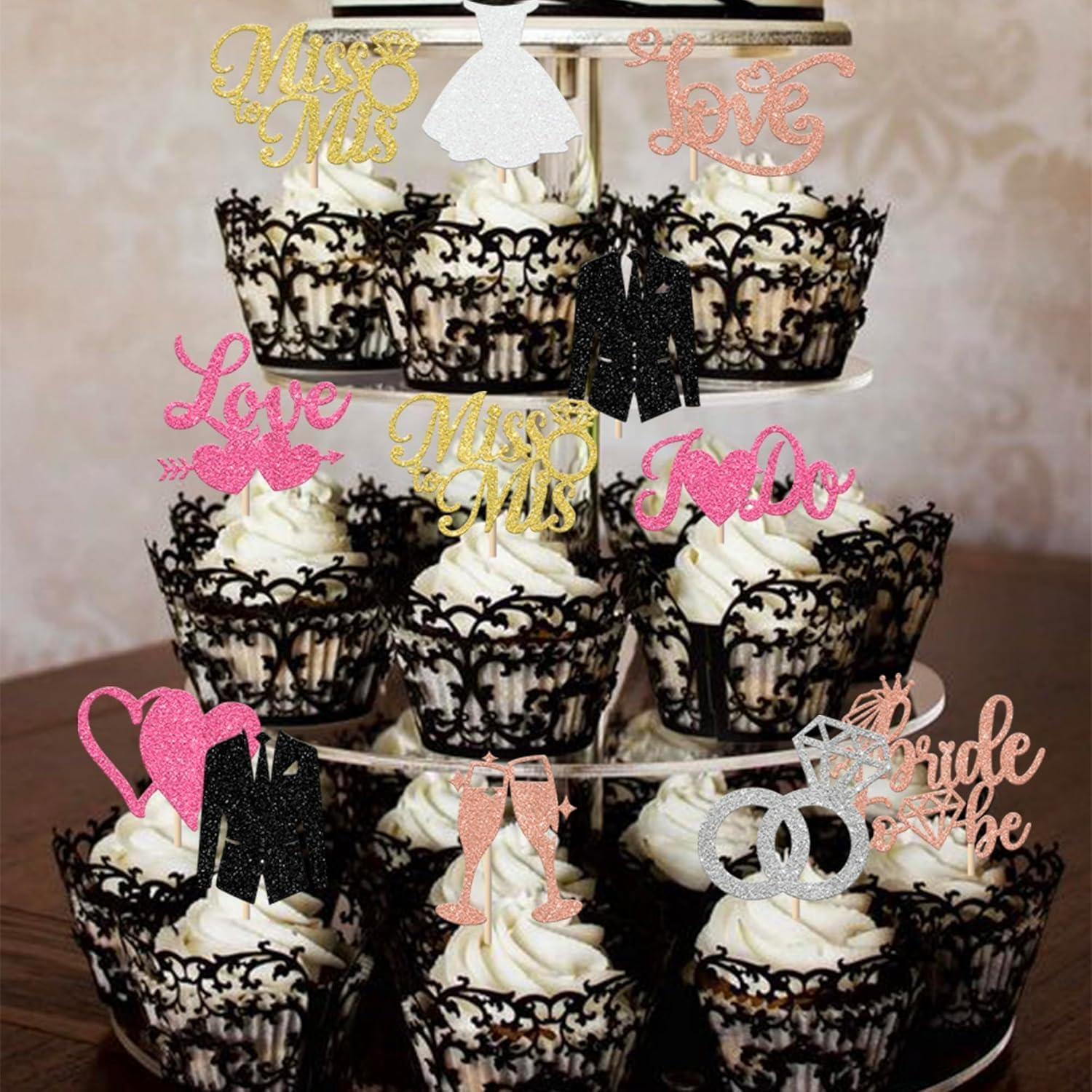 30 Pack Bride to Be Cupcake Toppers Gold Glitter I Do Love Heart Ring Miss to Mrs Cupcake Picks Bridal Shower Cake Decorations for Wedding Engagement Bachelorette Party Supplies (Multi) - Multi image number 5